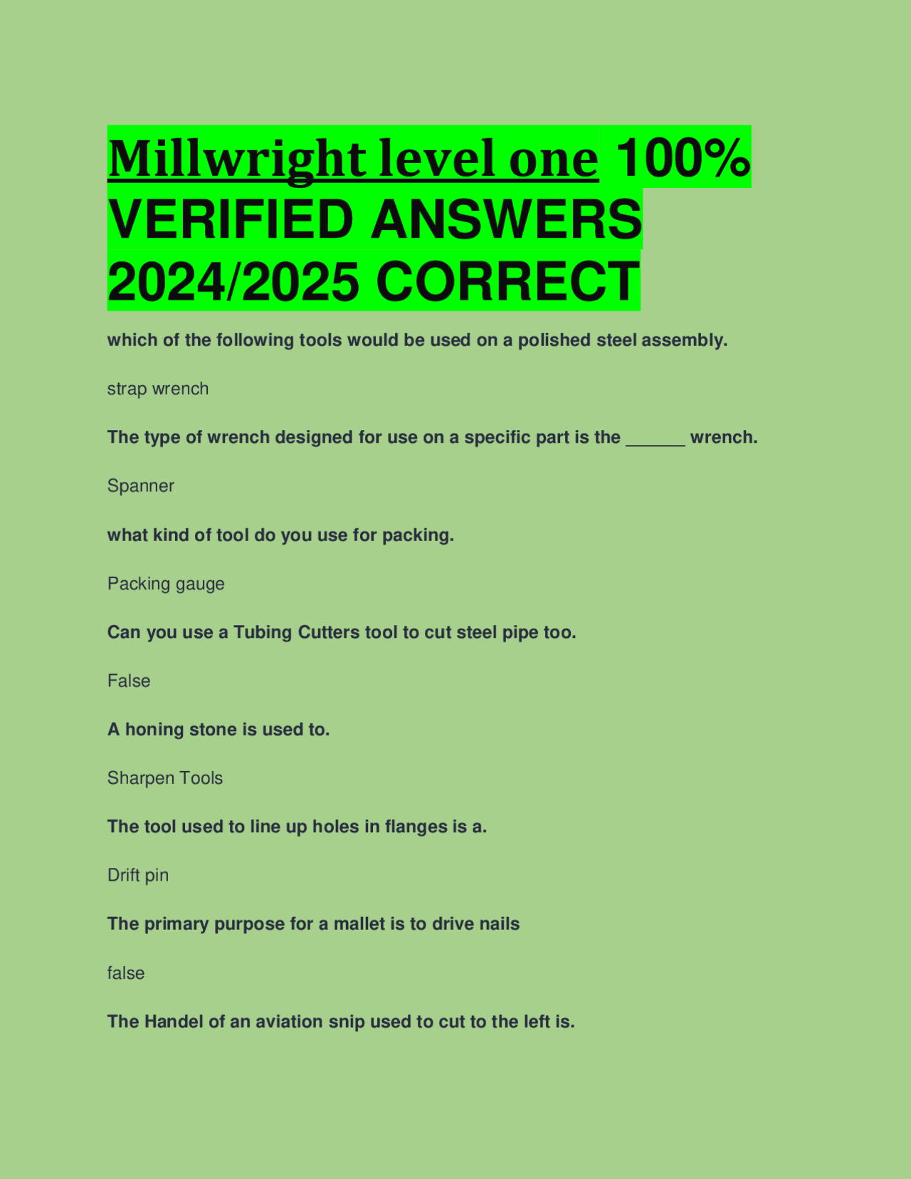 Millwright Sample Math Problem BEST ANSWERS Millwright level one 100% VERIFIED ANSWERS 2024/2025 ...