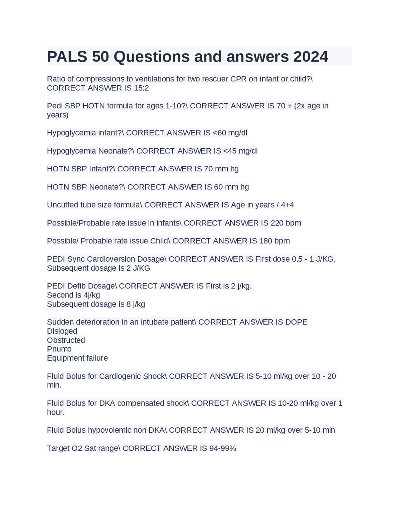 Pals 50 Questions And Answers 2024 Exams Nursing Docsity Pals 50 Questions And Answers 2024 Exams Nursing Docsity