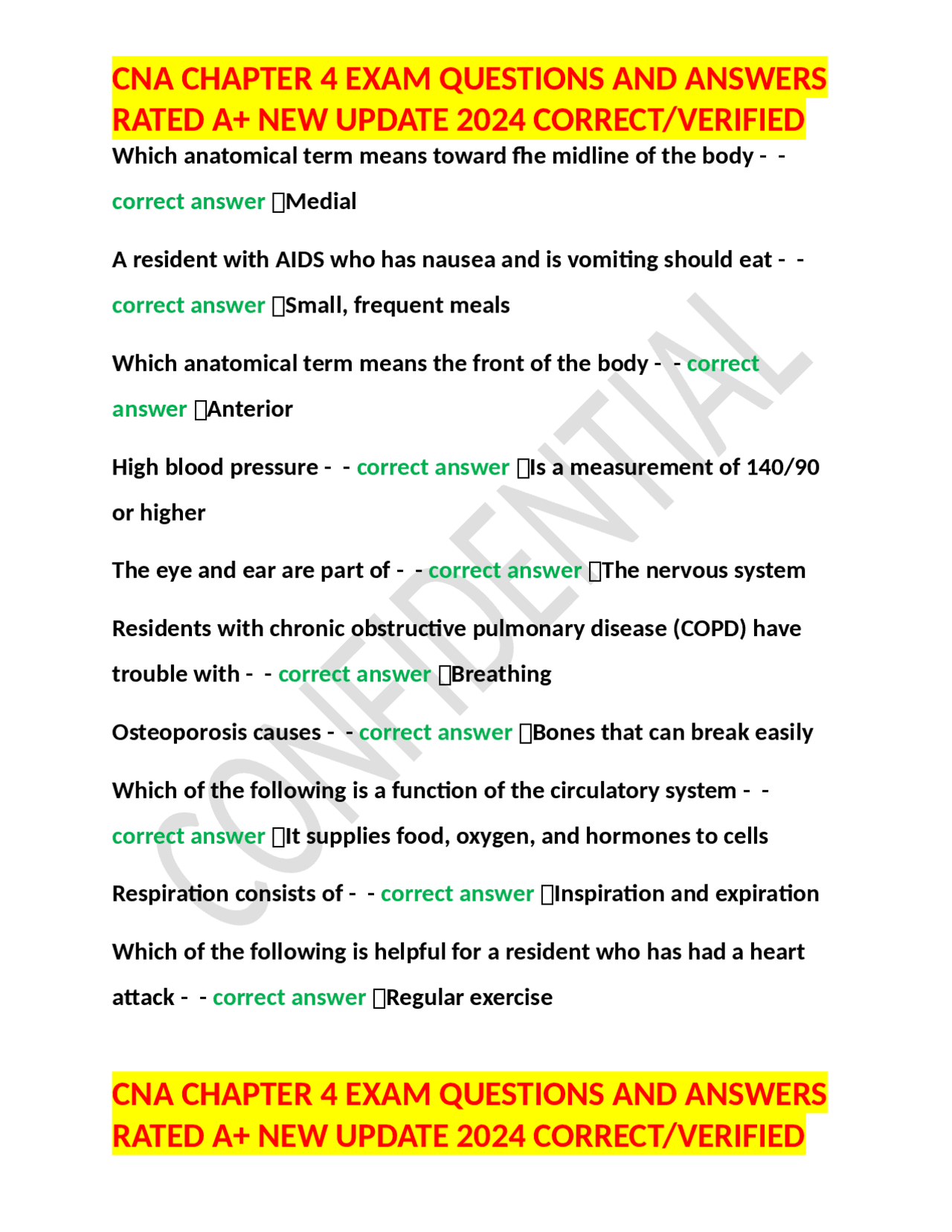 Cna Chapter 4 Exam Questions And Answers Rated A New Update 2024 Correct Verified Exercises Cna Chapter 4 Exam Questions And Answers Rated A New Update 2024 Correct Verified Exercises