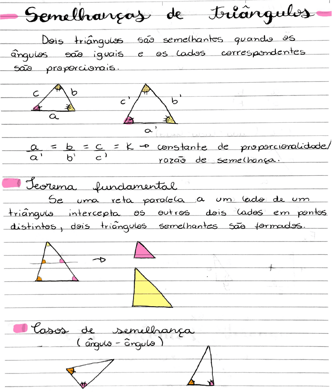 Semelhança de Triângulos | Resumos Matemática | Docsity