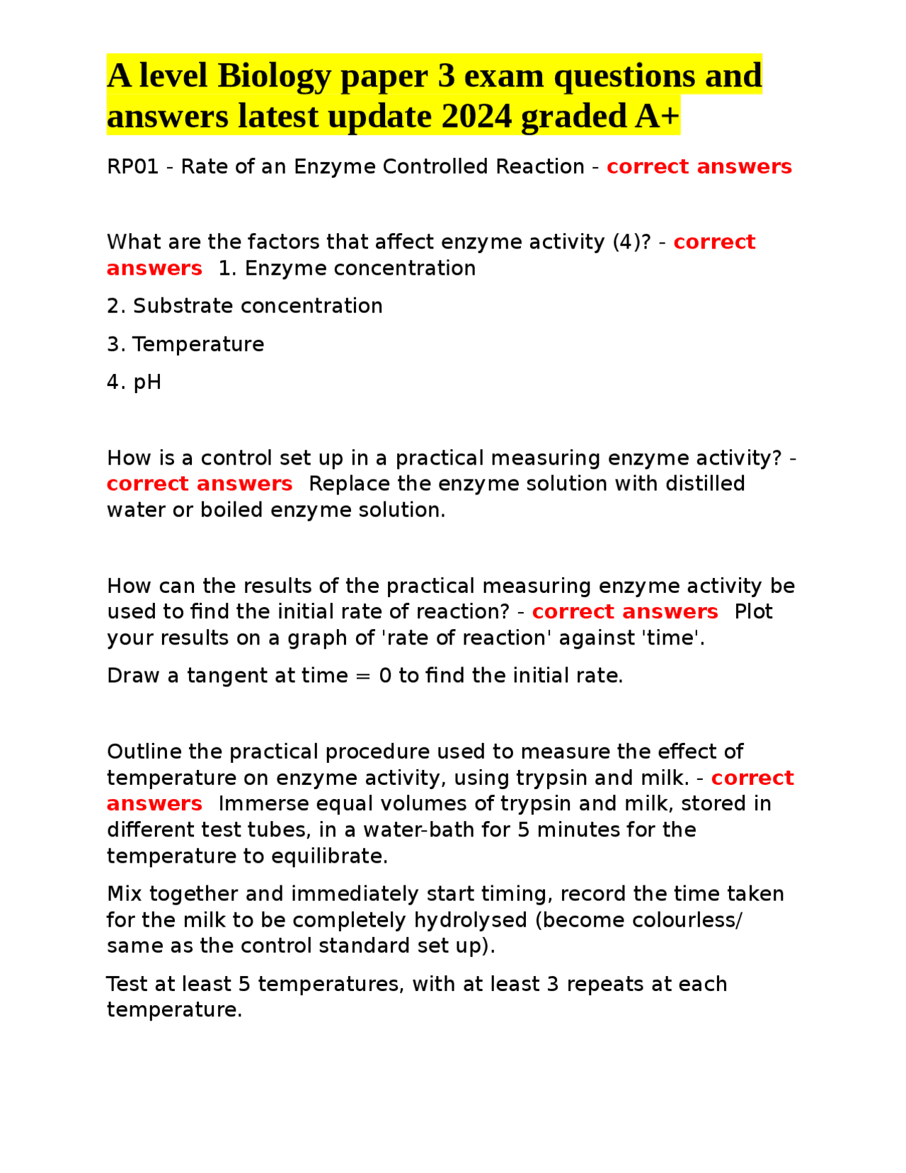 A level Biology paper 3 exam questions and answers latest update 2024 ...