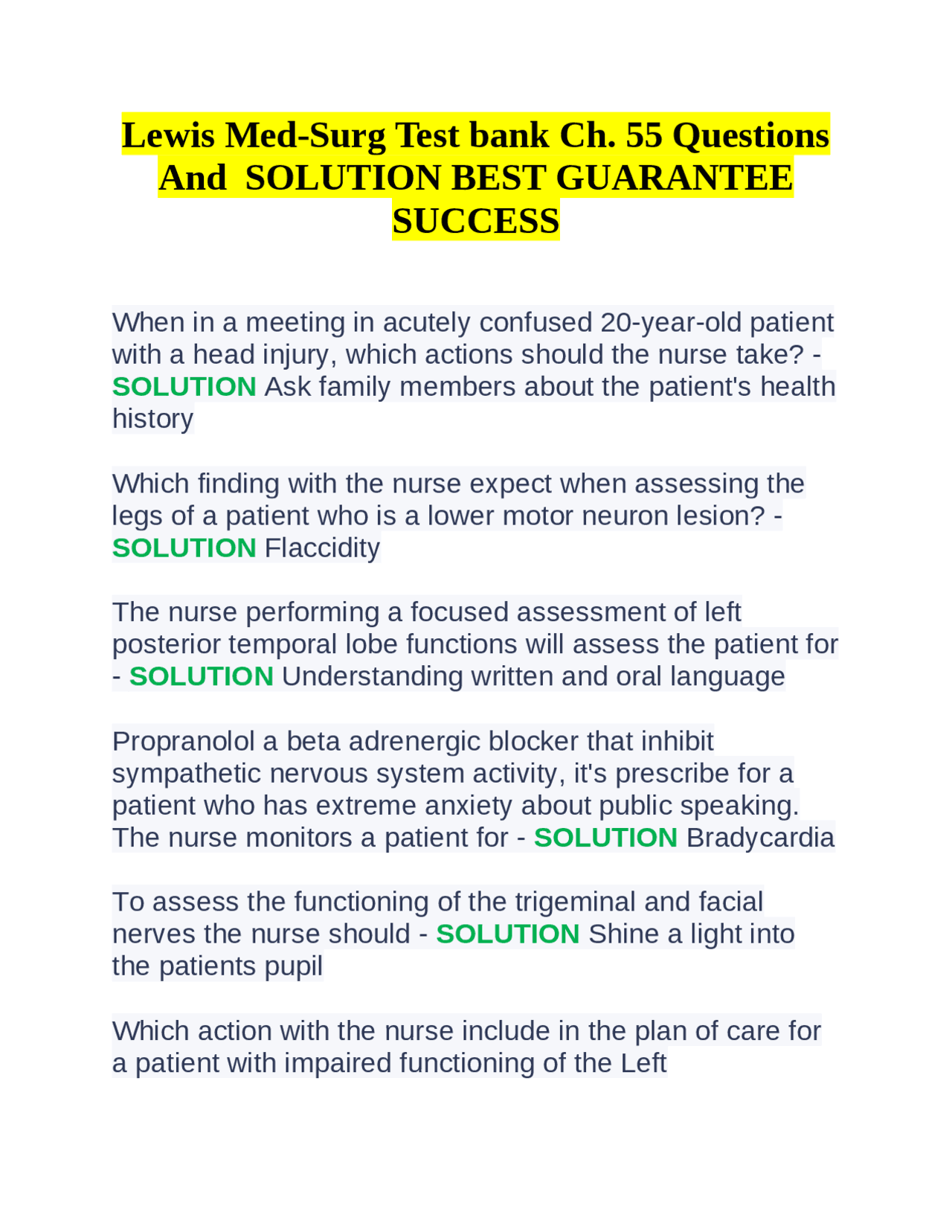 Lewis MedSurg Test bank Ch. 55 Questions And SOLUTION BEST