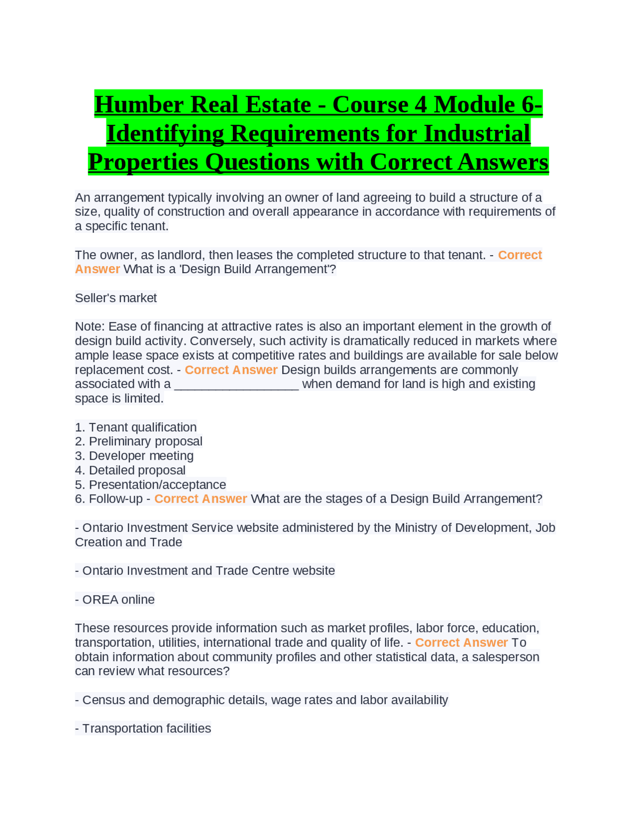 Humber Real Estate Course 4 Module 6 Identifying Requirements for