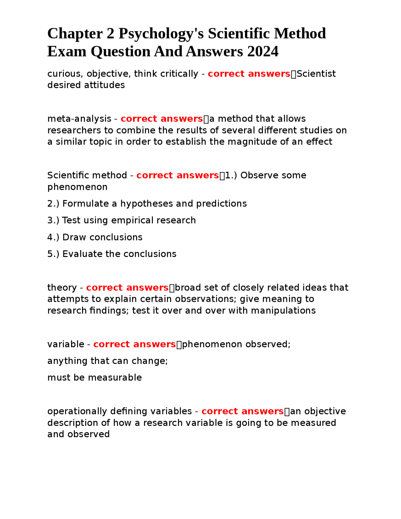 Chapter 2 Psychology's Scientific Method Exam Question And Answers 2024 ...