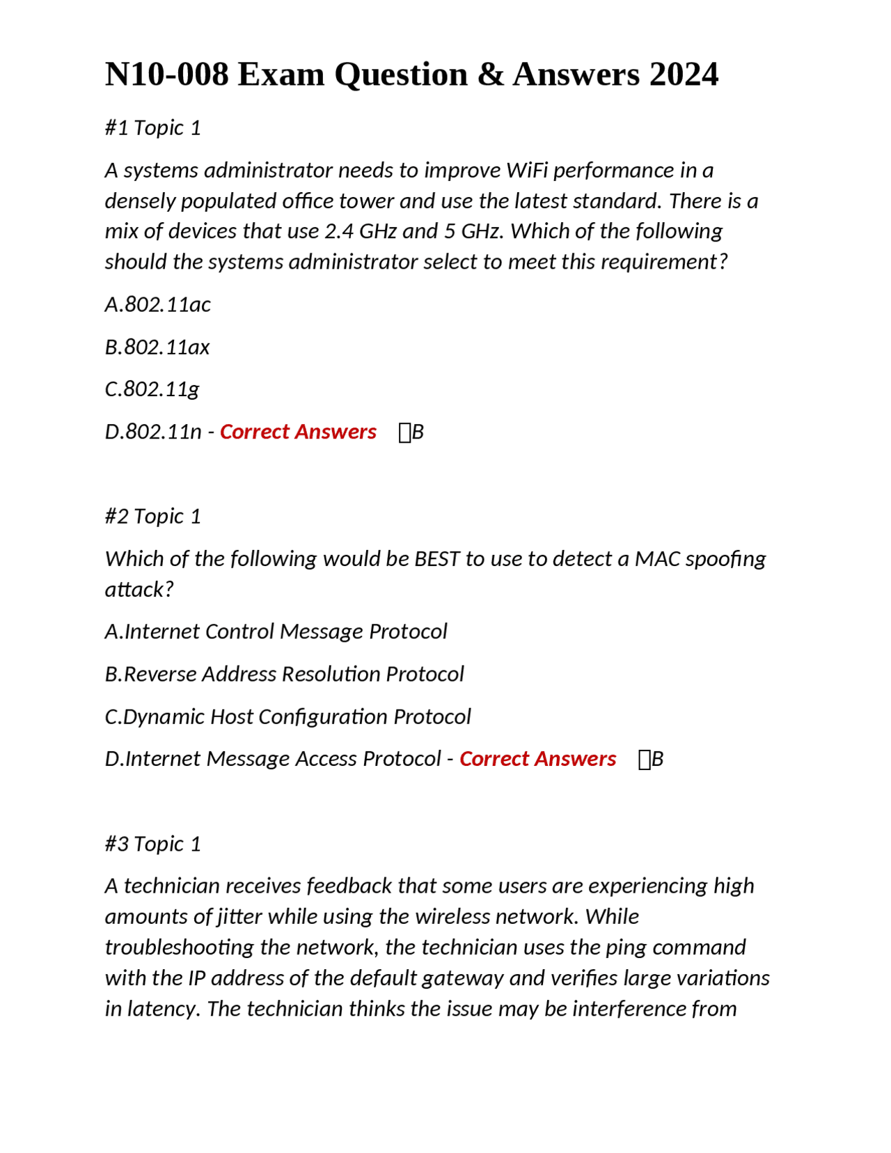 Comptia N10-008 Exam Question & Answers 2024: Network+ Certification ...