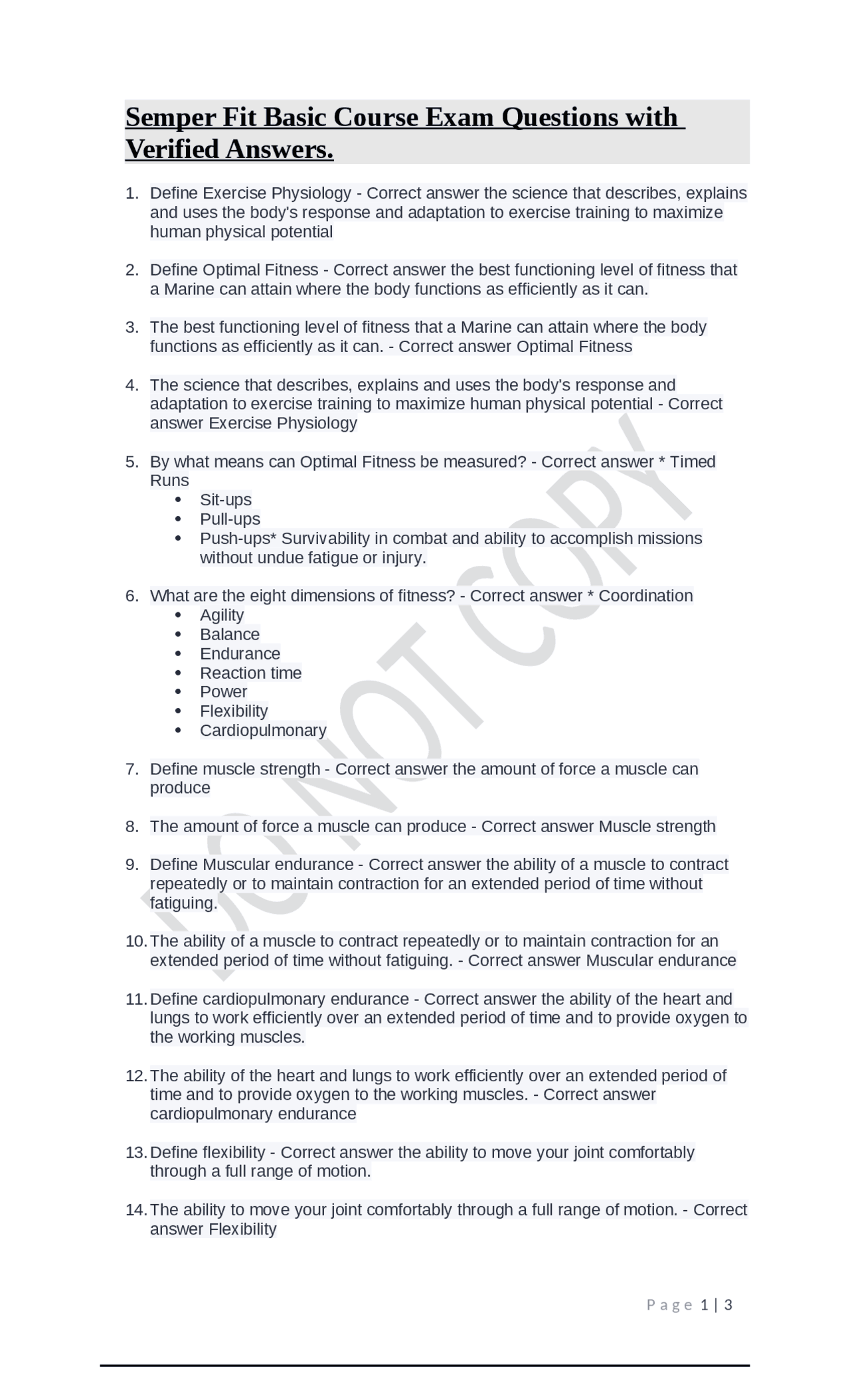 Semper Fit Basic Course Exam Questions with Verified Answers. Exams(02)