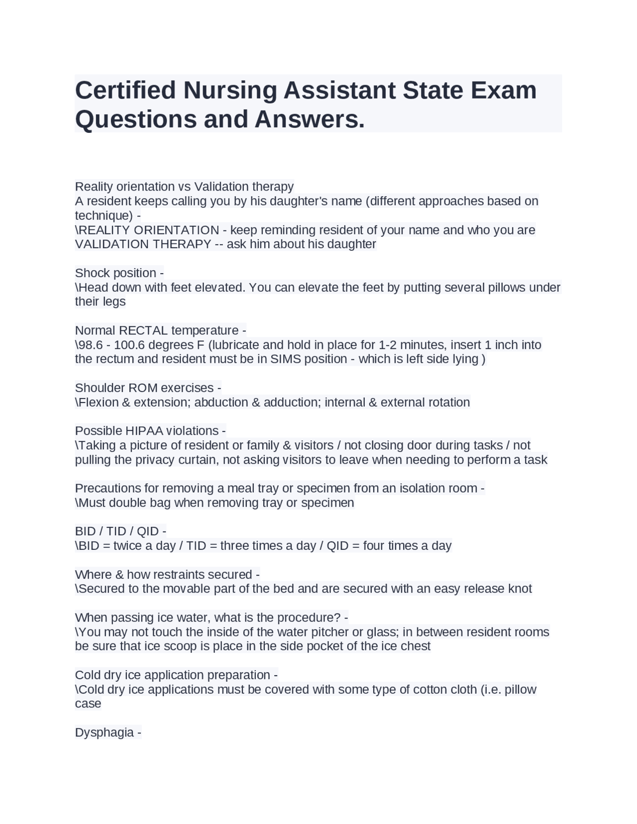 Caregiving Techniques and Procedures for Elderly Residents | Exams ...