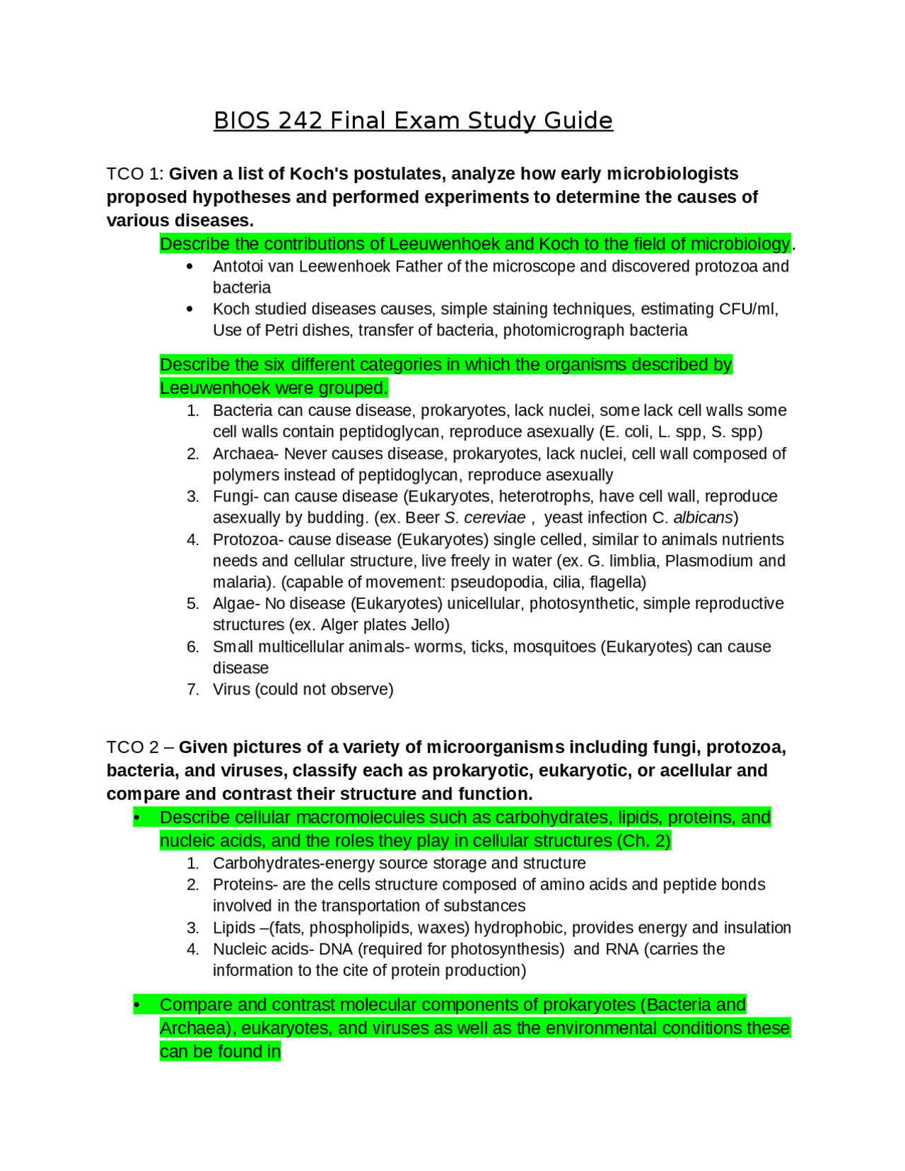 BIOS 242 Microbiology Final Exam Study Guide(V3)(NEW, 2024):Chamberlain ...