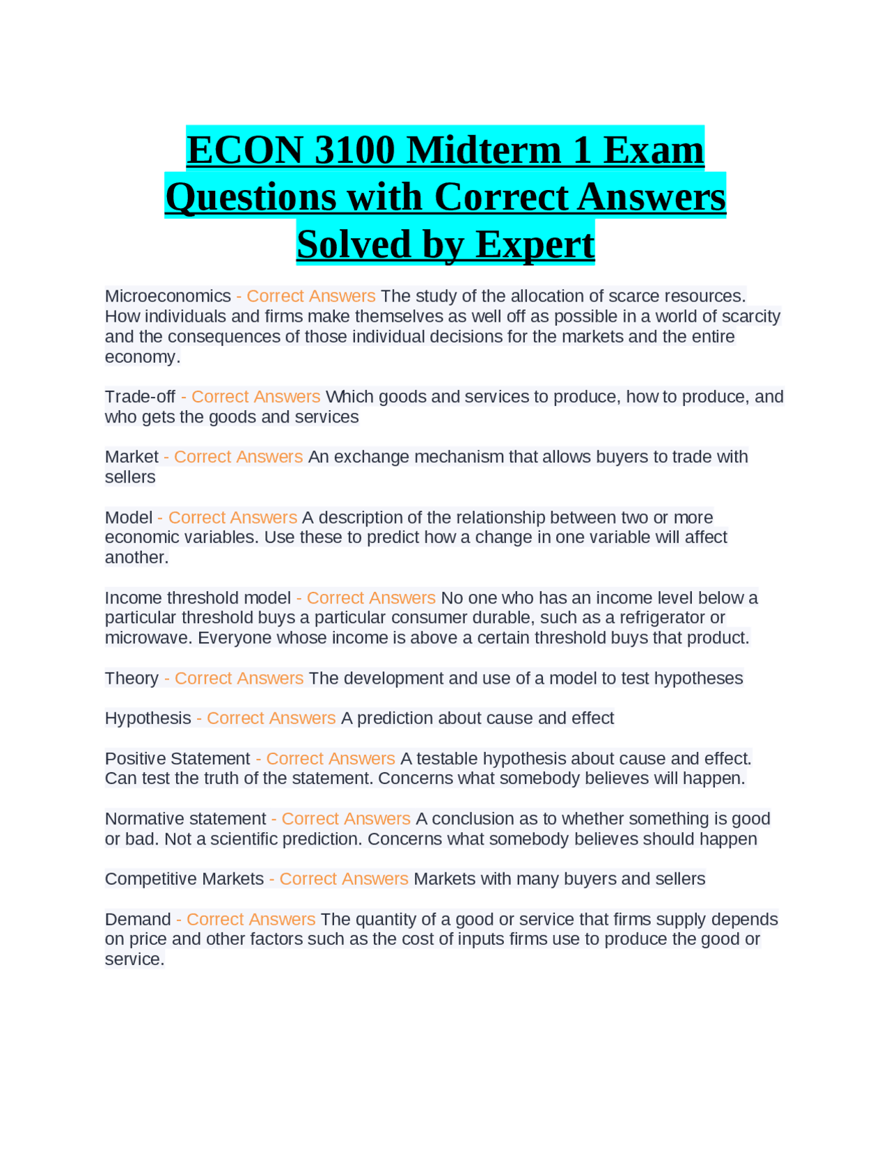 Microeconomics Midterm 1 Exam Solutions | Exams Business Economics ...
