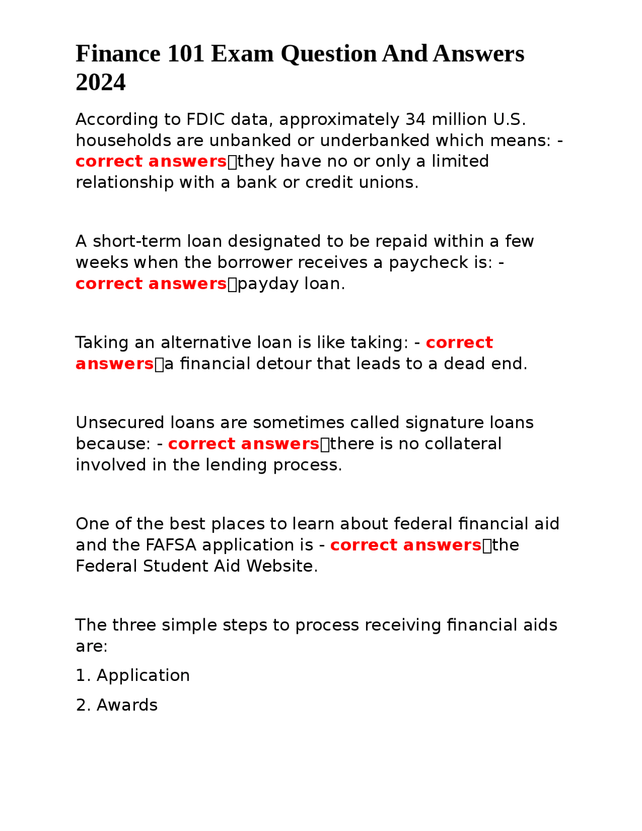 Finance 101 Exam Questions and Answers 2024 | Exams Nursing | Docsity