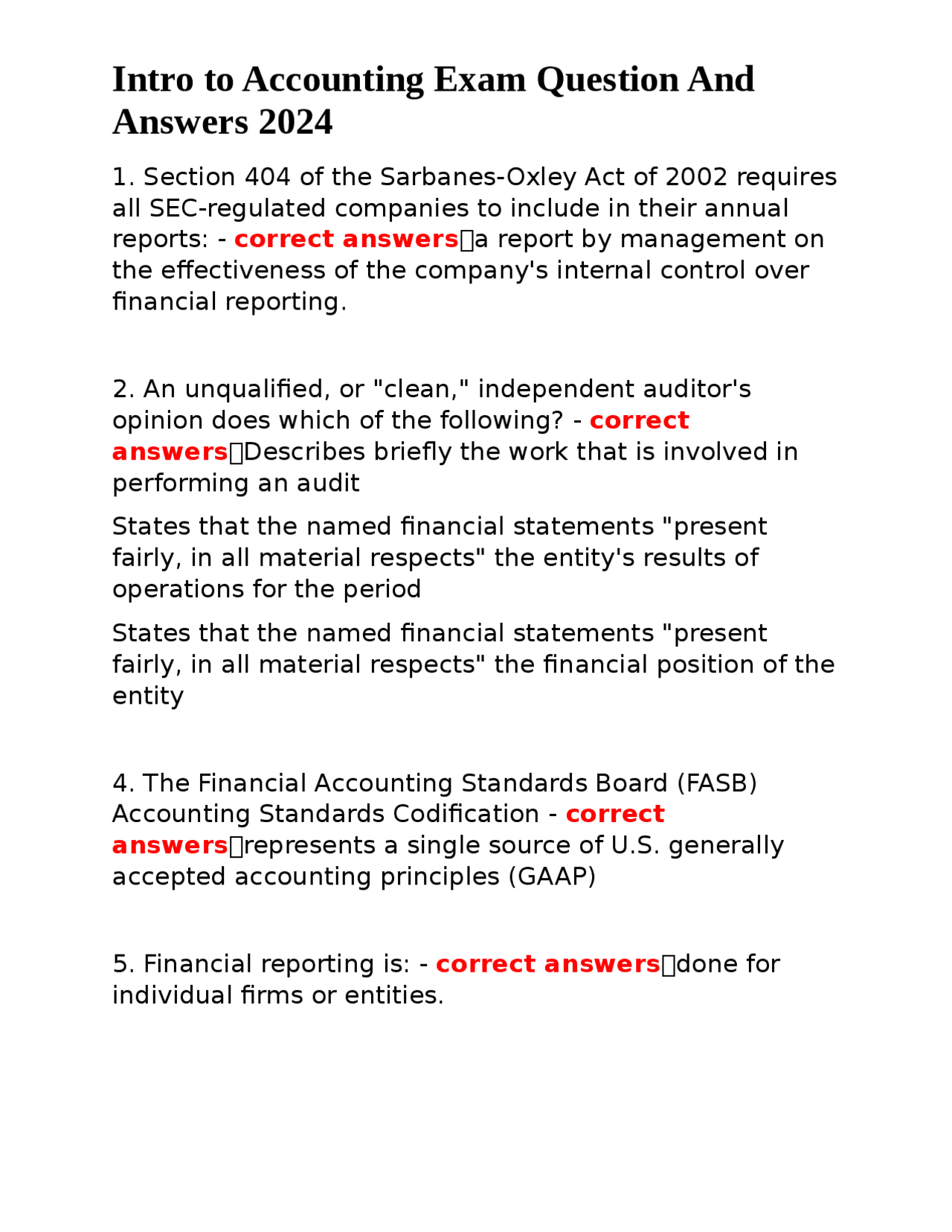 Accounting Fundamentals: Exam Questions and Answers 2024 | Exams ...
