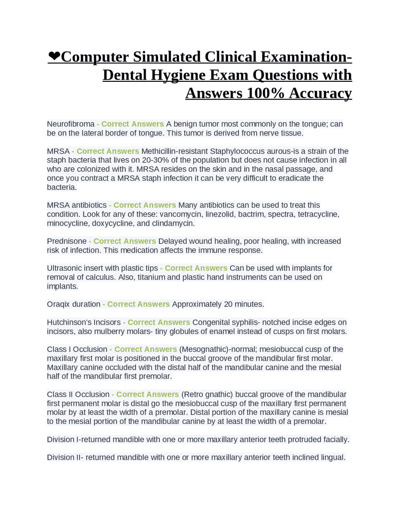 Computer Simulated Clinical ExaminationDental Hygiene Exam Questions