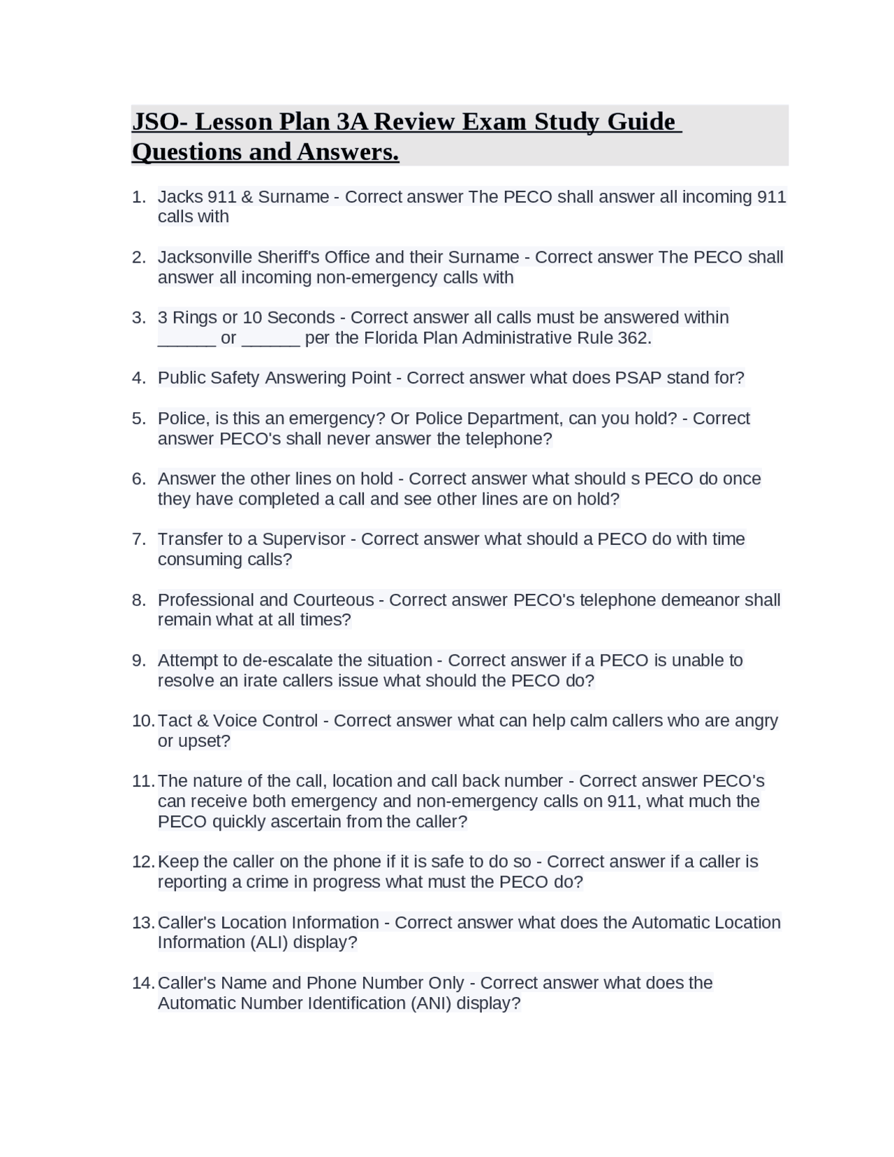 JSO- Lesson Plan 3A Review Exam Study Guide Questions and Answers ...