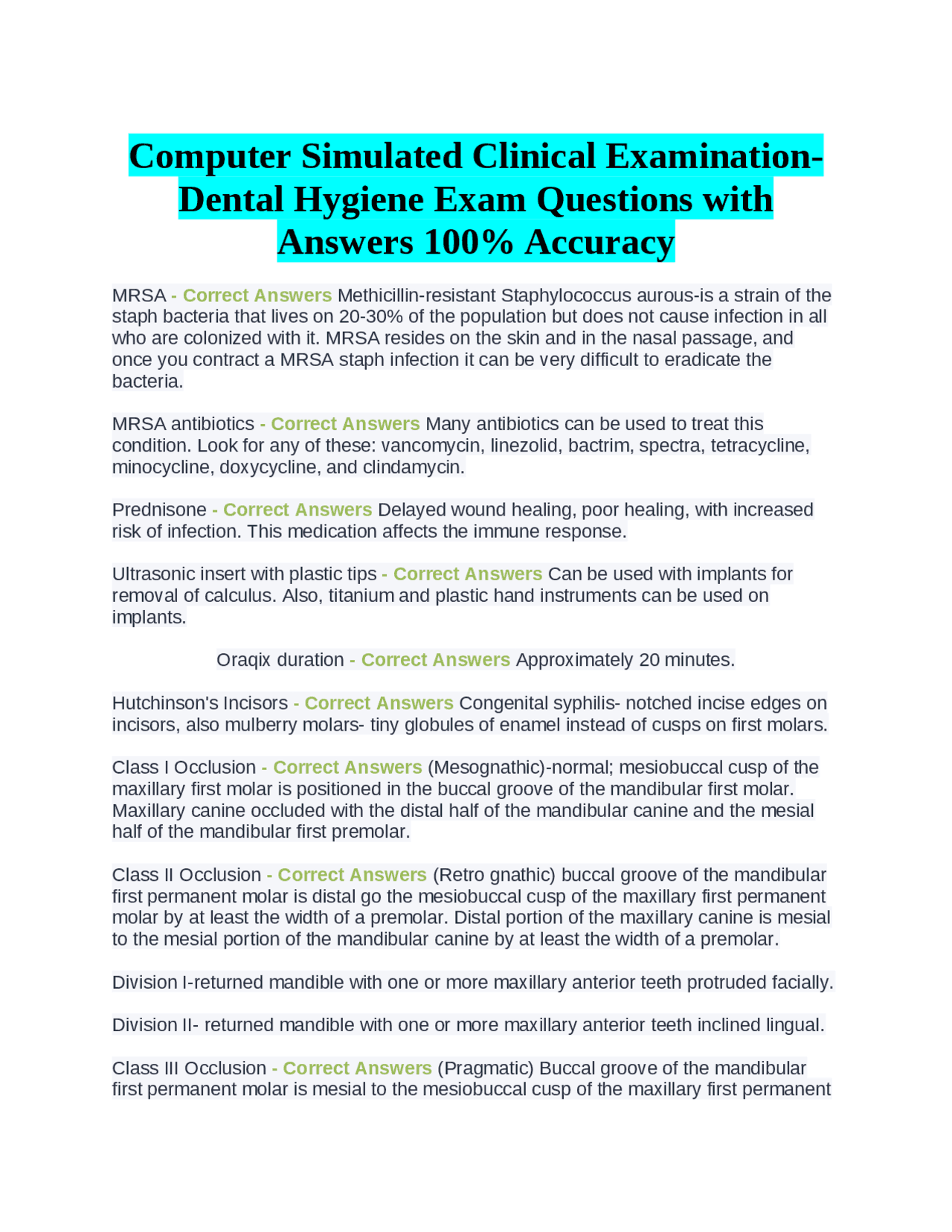 Computer Simulated Clinical ExaminationDental Hygiene Exam Questions