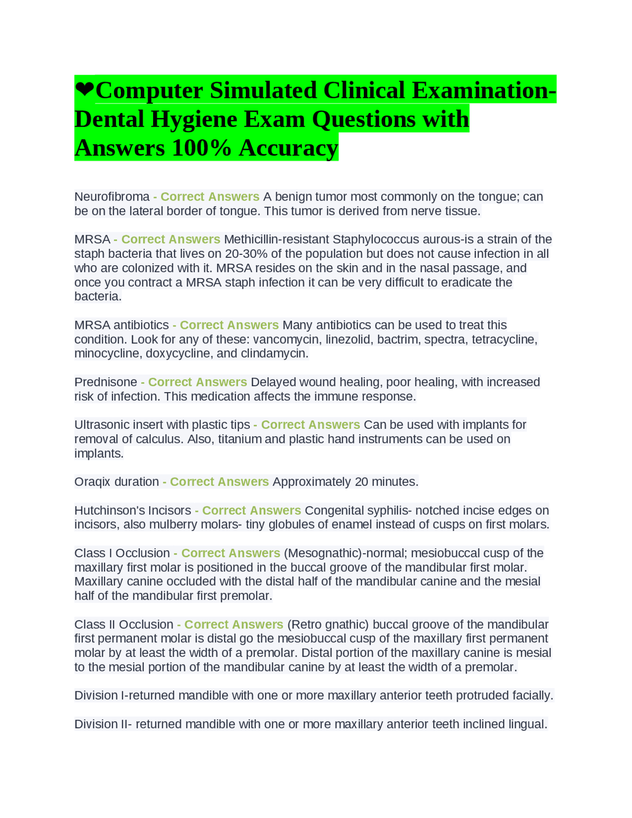 Simulated Clinical ExaminationDental Hygiene Exam Questions