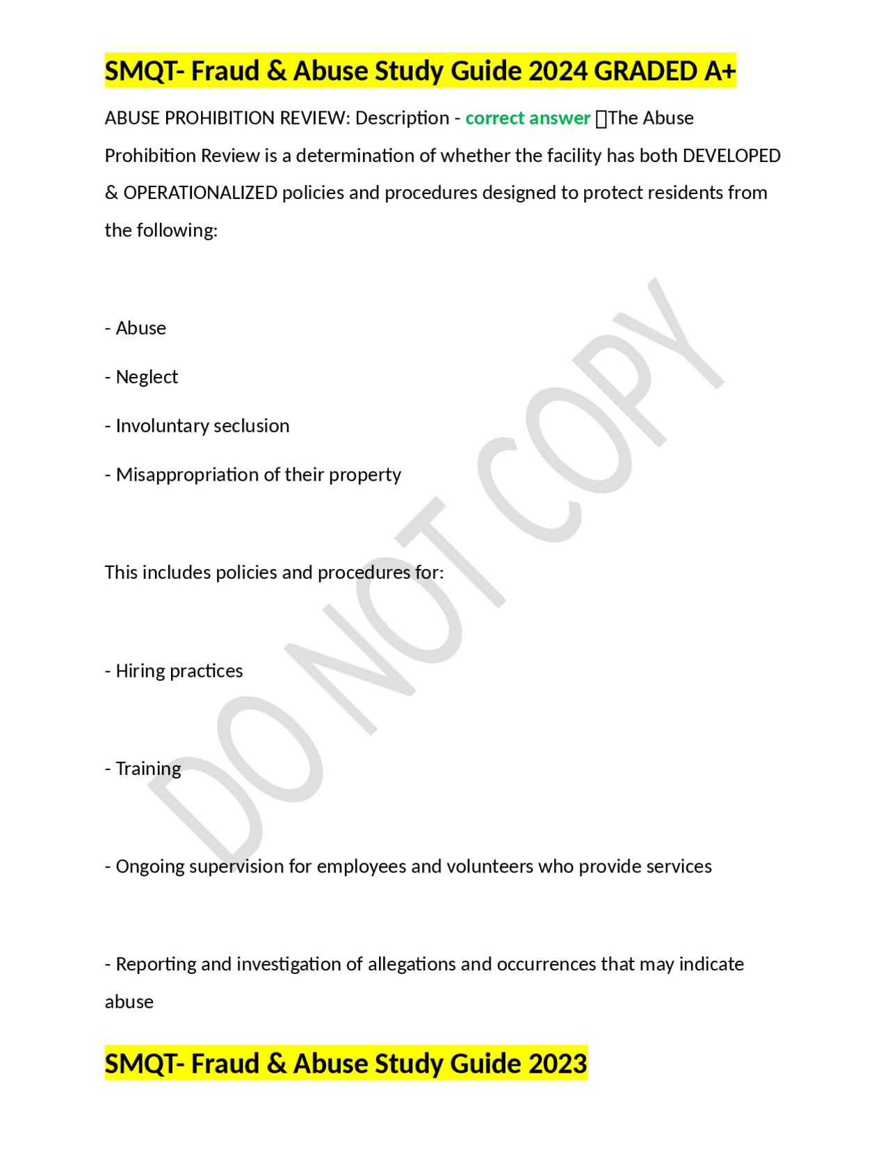 SMQT Fraud Abuse Study Guide 2024 GRADED A Exams Nursing Docsity Smqt fraud abuse study guide 2024 graded a exams nursing docsity