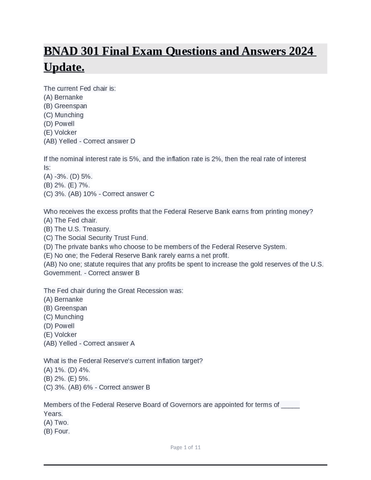 BNAD 301 Final Exam Questions and Answers 2024 Update. | Exams Search ...