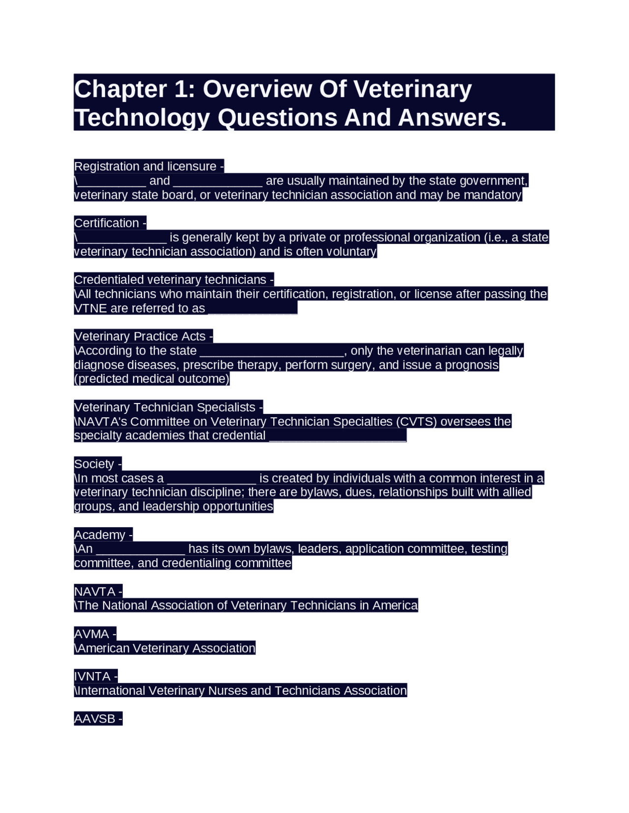 Chapter 1: Overview Of Veterinary Technology Questions And Answers ...