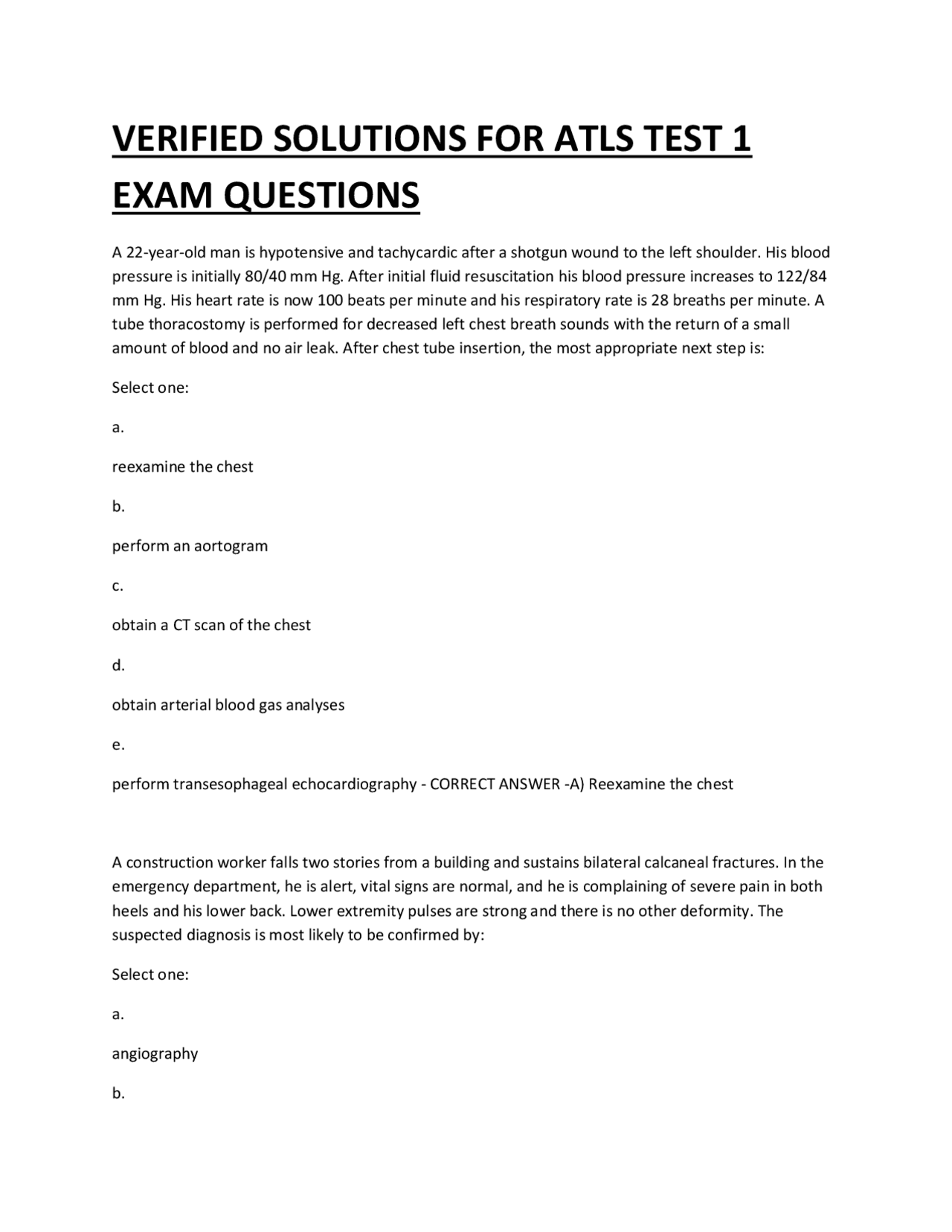 ERIFIED SOLUTIONS FOR ATLS TEST 1 EXAM QUESTIONS. | Exams Nursing | Docsity