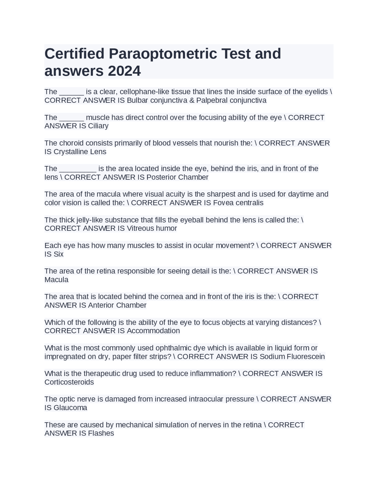 Certified Paraoptometric Test Answers 2024: Optometry Review | Exams ...