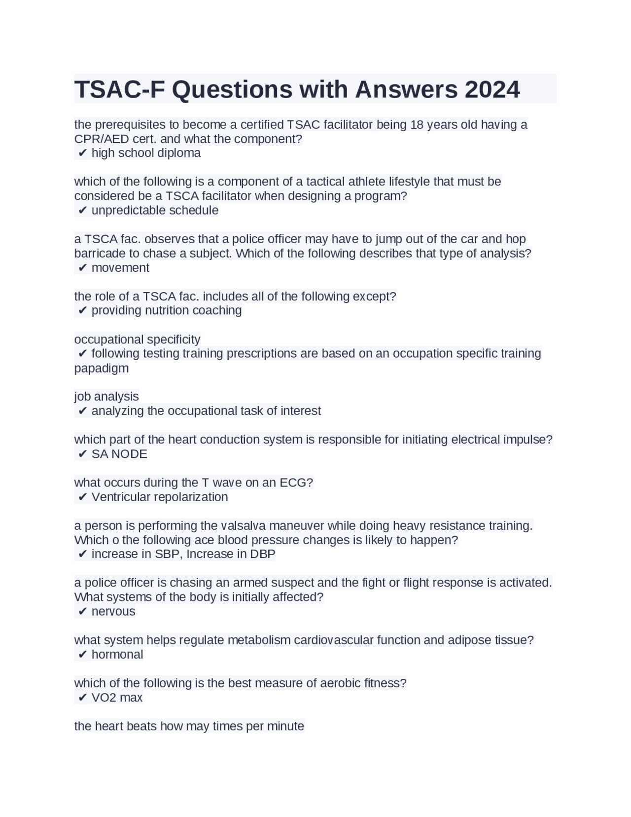 TSACF Questions with Answers 2024 Exams Nursing Docsity