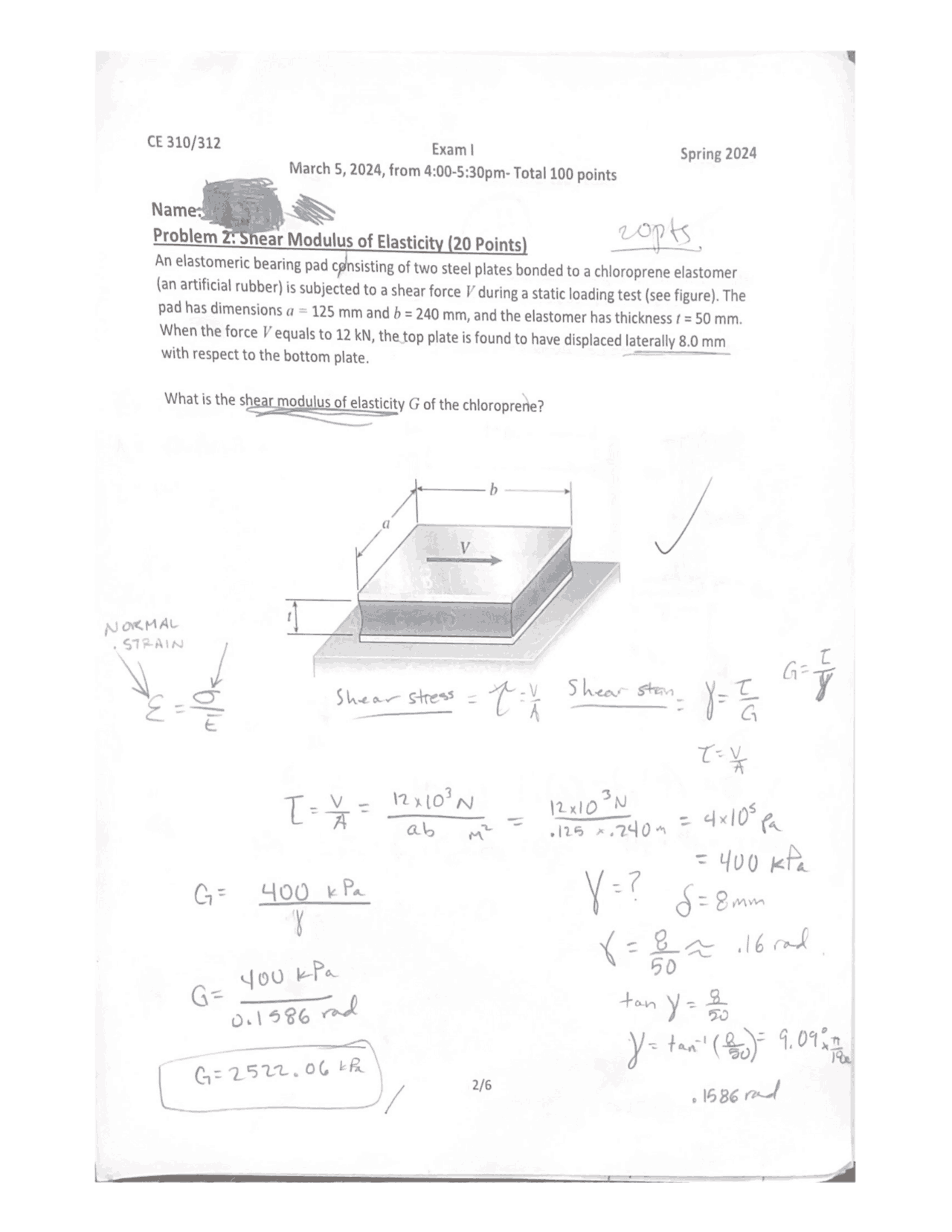Exam 1 Problem 2 (20 points | Exams Civil Engineering | Docsity
