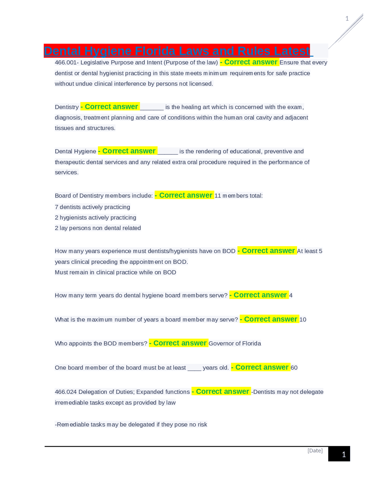 Dental Hygiene Florida Laws and Rules Latest Exams Health sciences