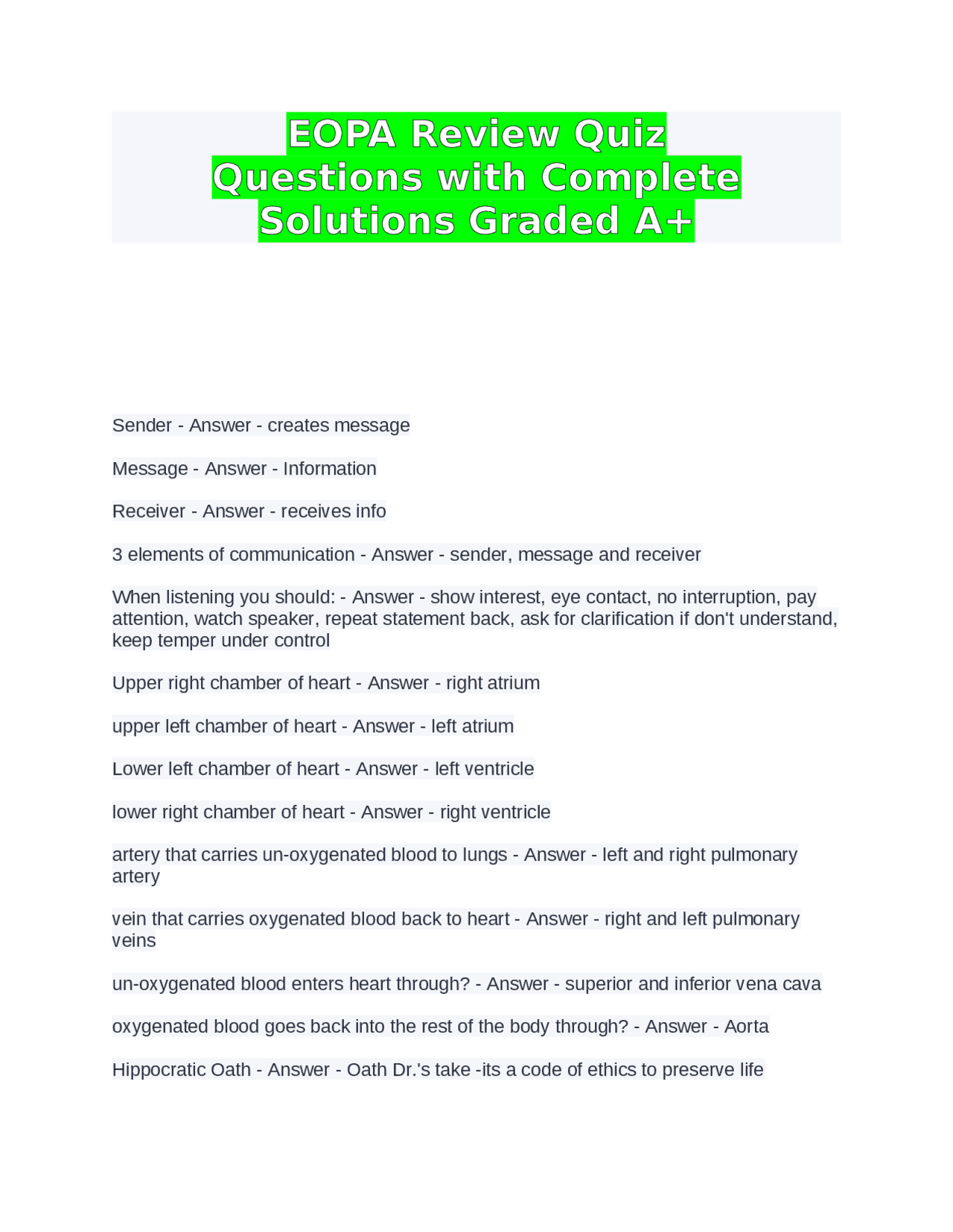 EOPA Review Quiz Questions with Complete Solutions (2024) Graded A+