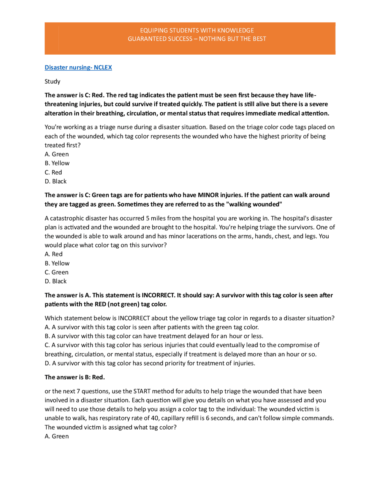 Disaster nursing NCLEX questions with all the correct answers(Latest