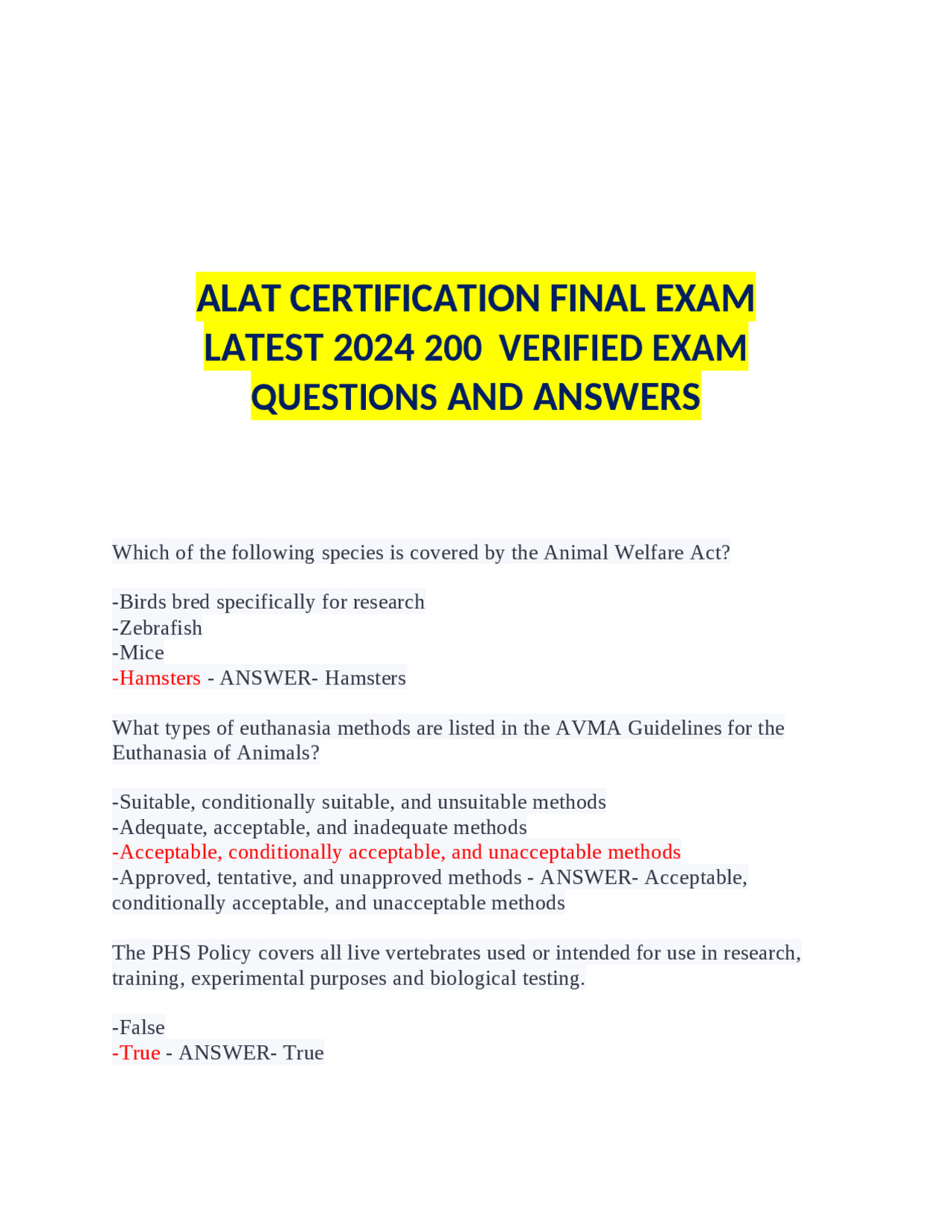 ALAT CERTIFICATION FINAL EXAM LATEST 2024 200 VERIFIED EXAM QUESTIONS ALAT CERTIFICATION FINAL EXAM LATEST 2024 200 VERIFIED EXAM QUESTIONS