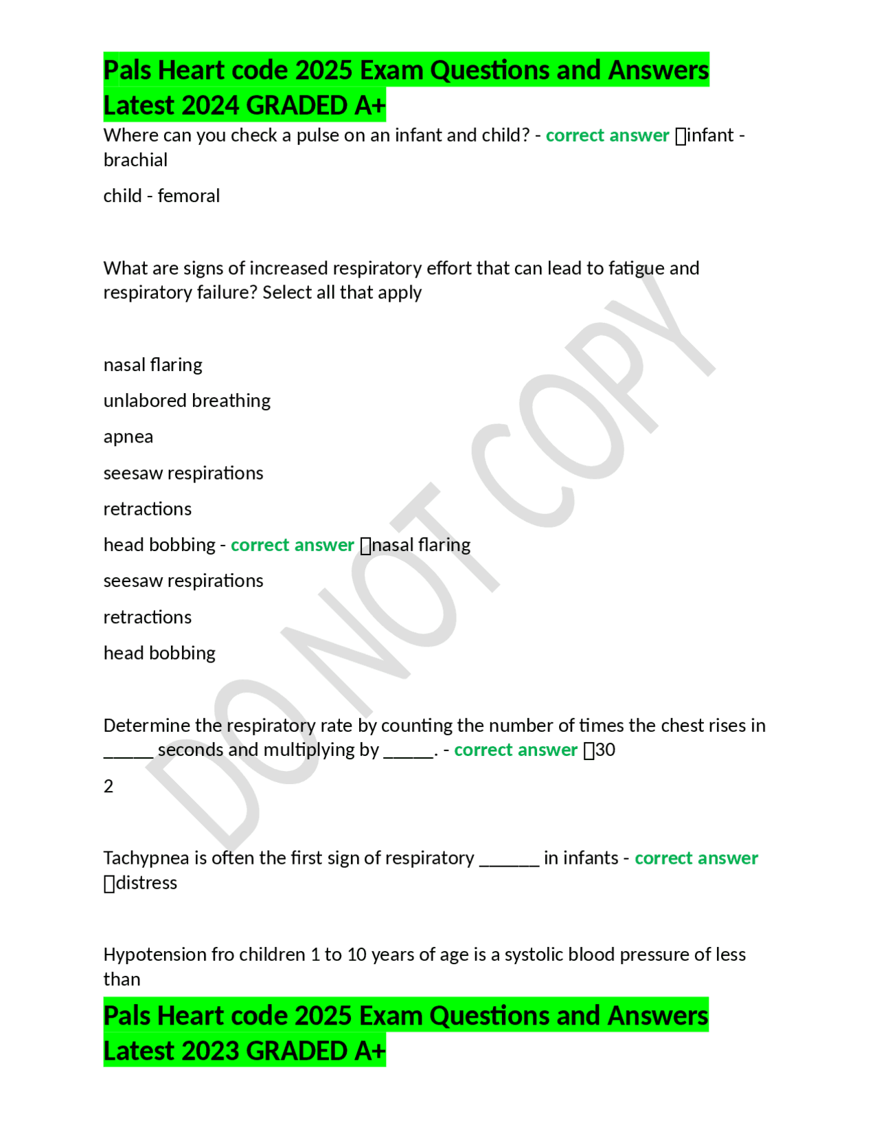 Pals Heart code 2025 Exam Questions and Answers Latest 2024 | Exams ...