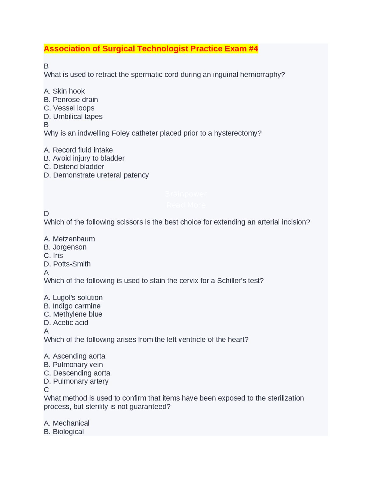 Association of Surgical Technologist Practice Exam #4: Key Questions ...