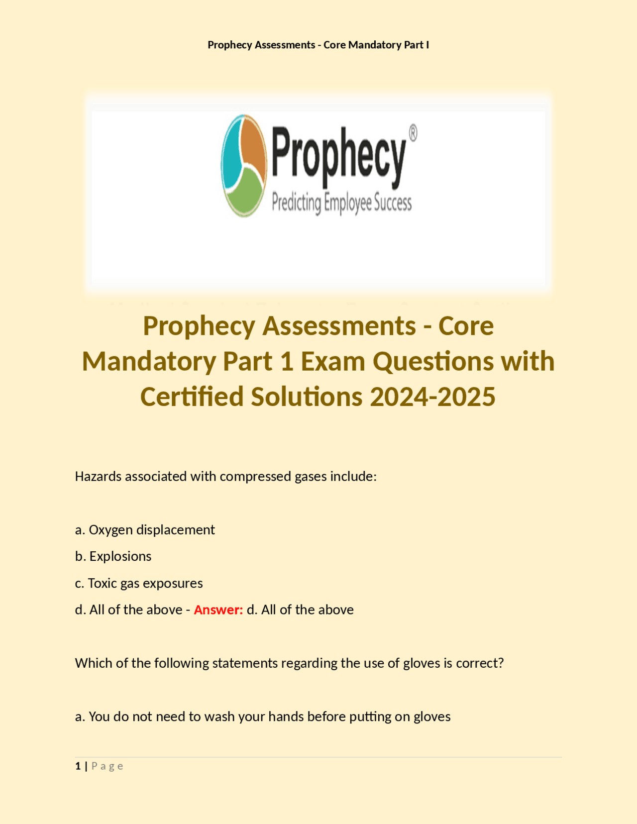 Prophecy Assessments - Core Mandatory Part 1 Exam Questions with ...