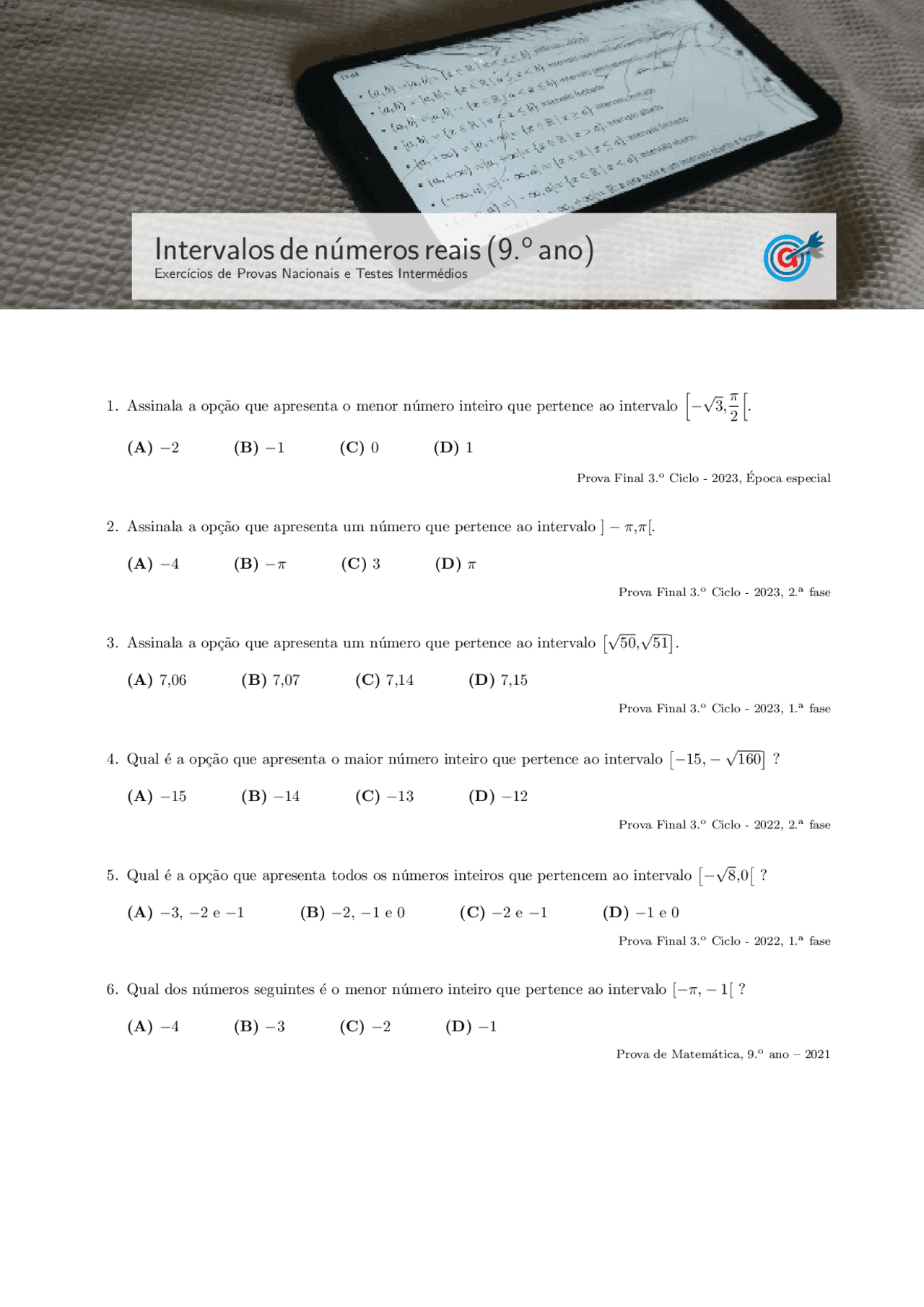 Exercícios Sobre Intervalos De Números Reais Exercícios Matemática