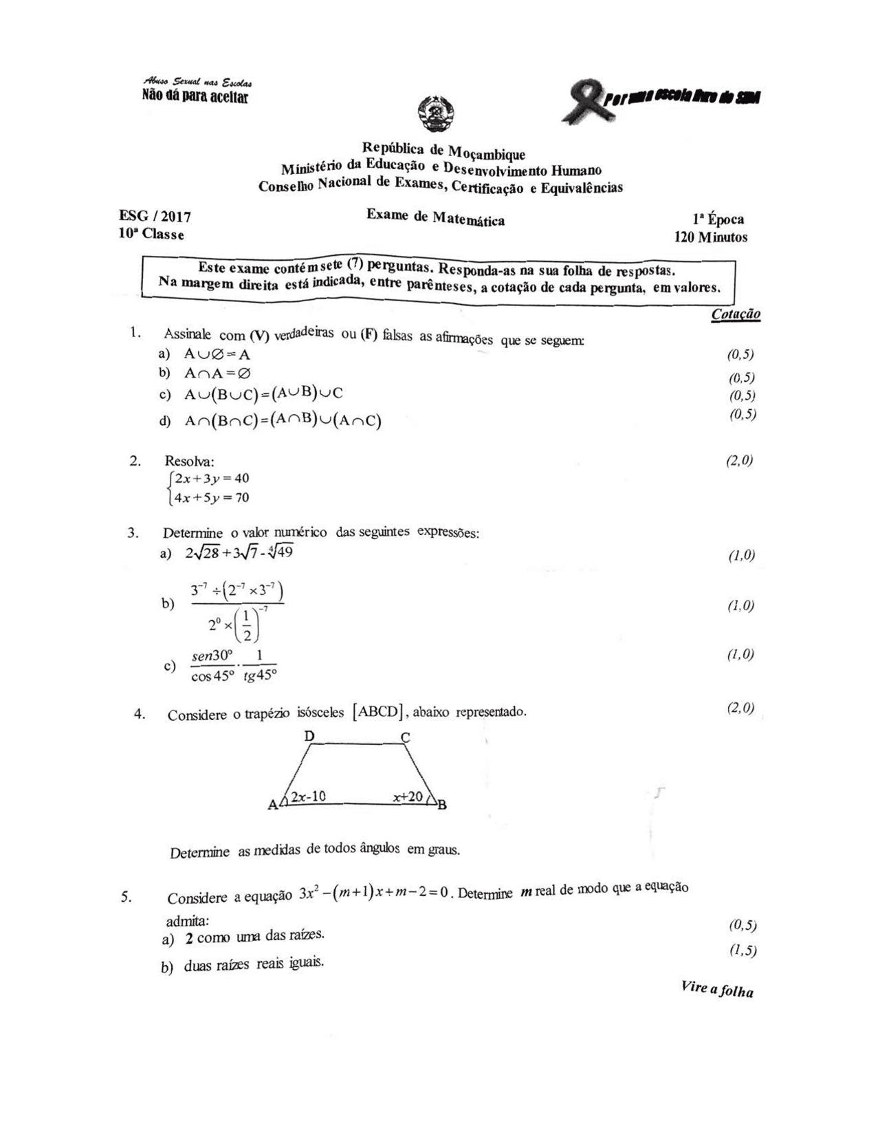 Exames de matemática | Exercícios Matemática | Docsity