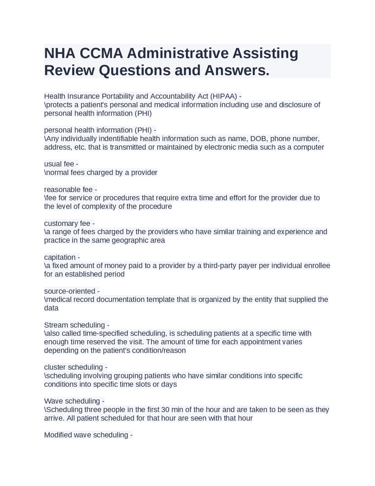 NHA CCMA Administrative Assisting Review Questions and Answers. | Exams ...