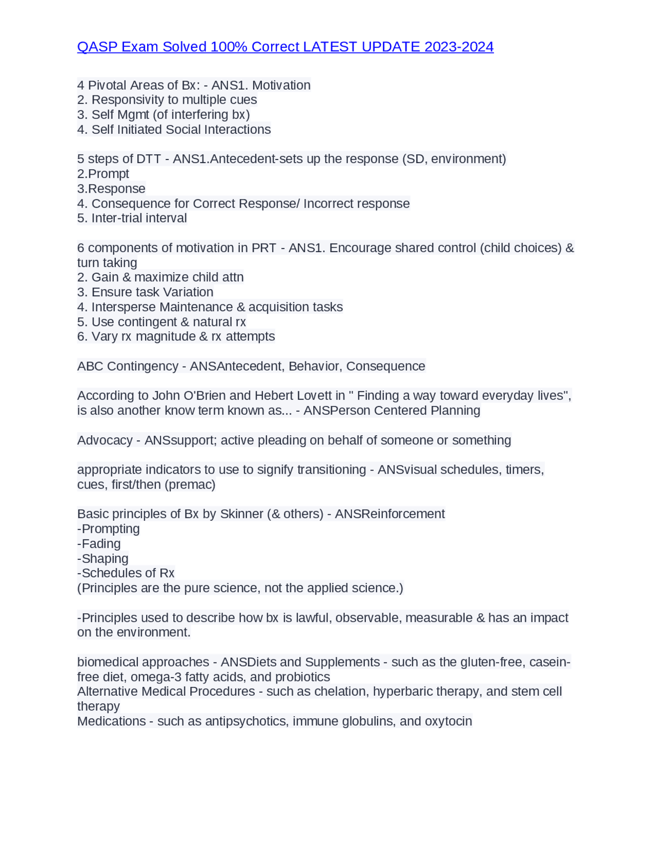 Qasp Example Form QASP Exam Solved 100% Correct LATEST UPDATE 2023-2024.docx | Exams ...