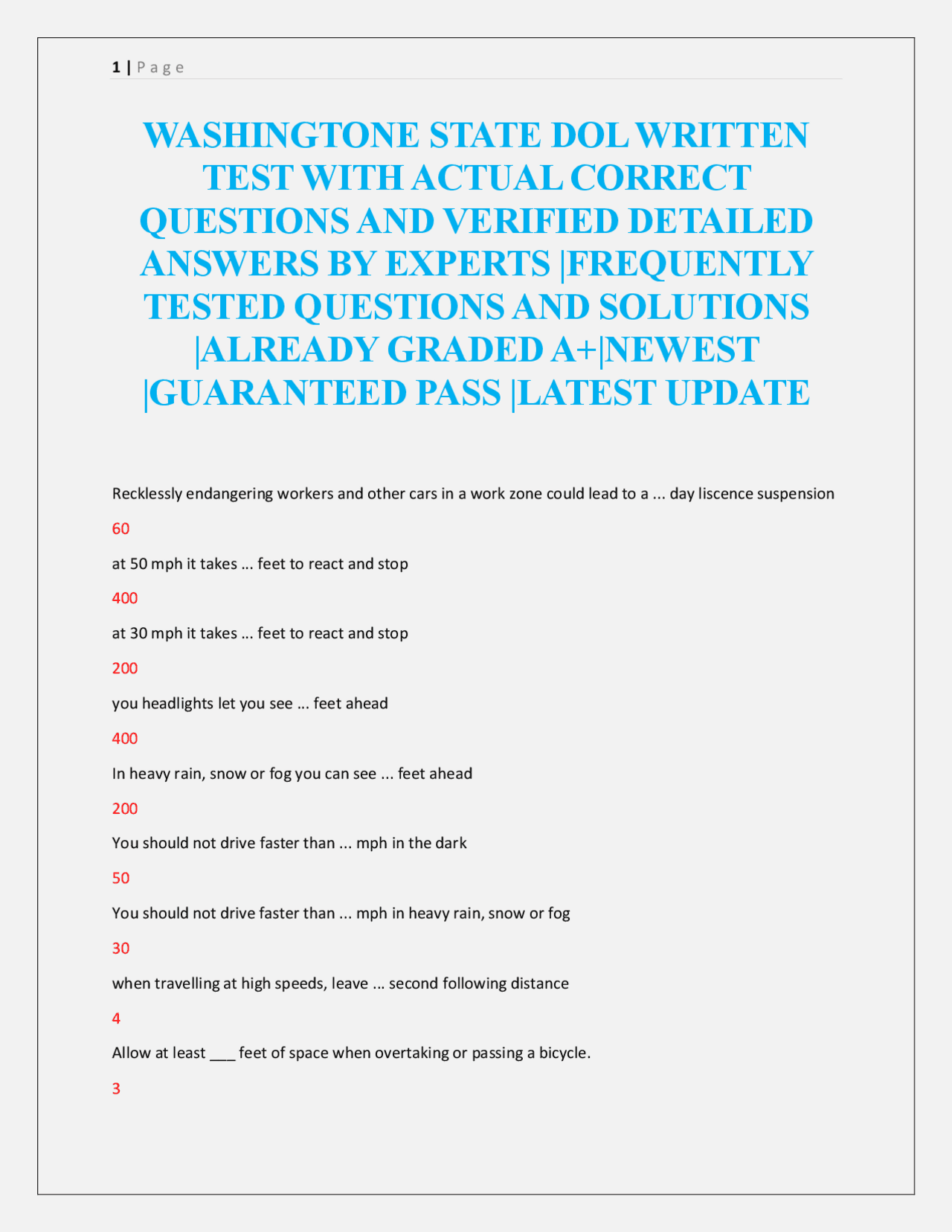 Washington State Driver's Handbook: Road Safety and Rules | Exams ...