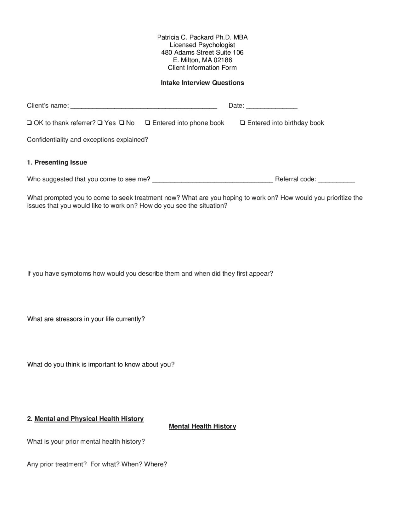 Client Information Form and Intake Interview Questions | Study notes ...