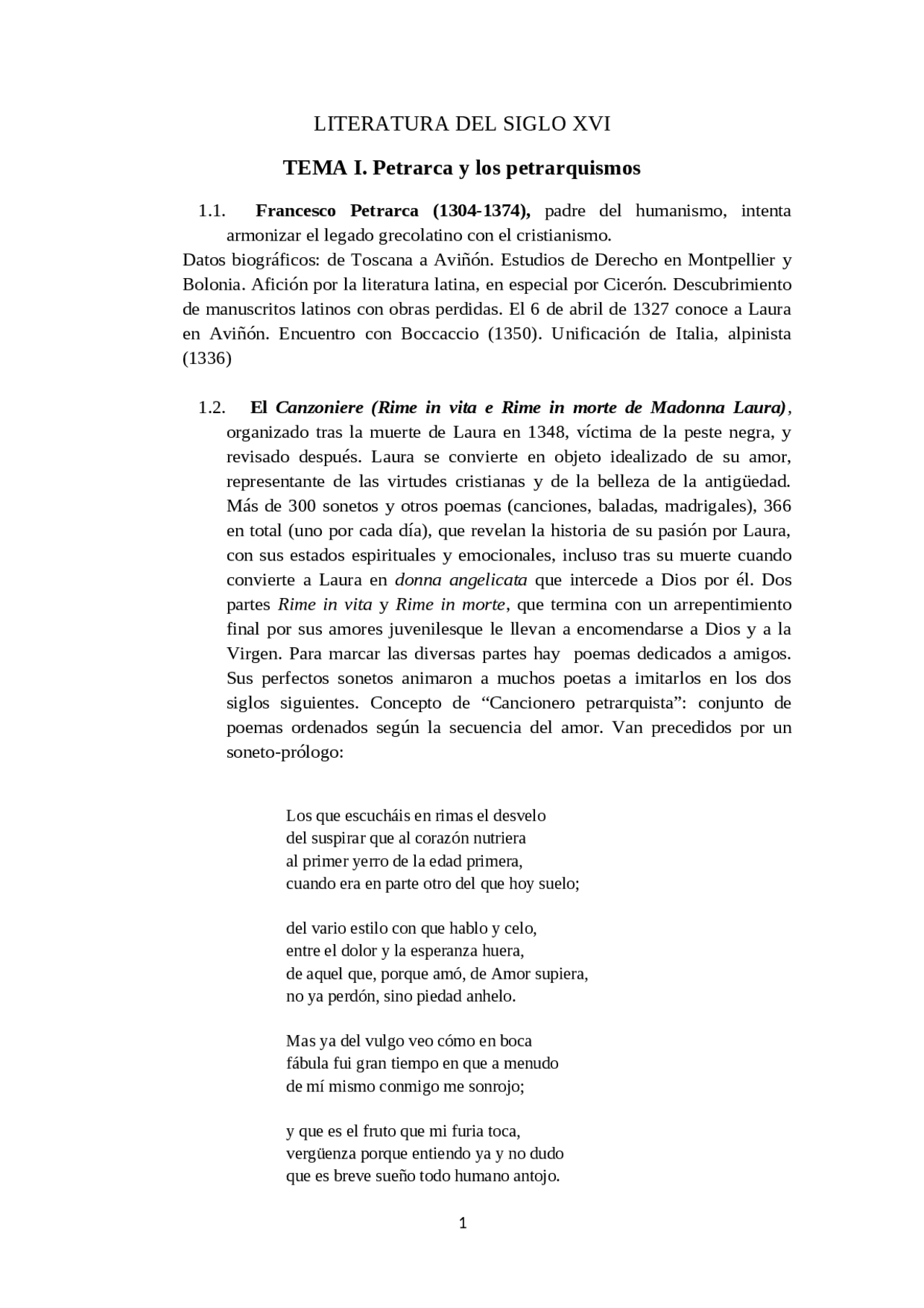 El petrarquismo en la literatura española del siglo XVI - Prof. De la ...