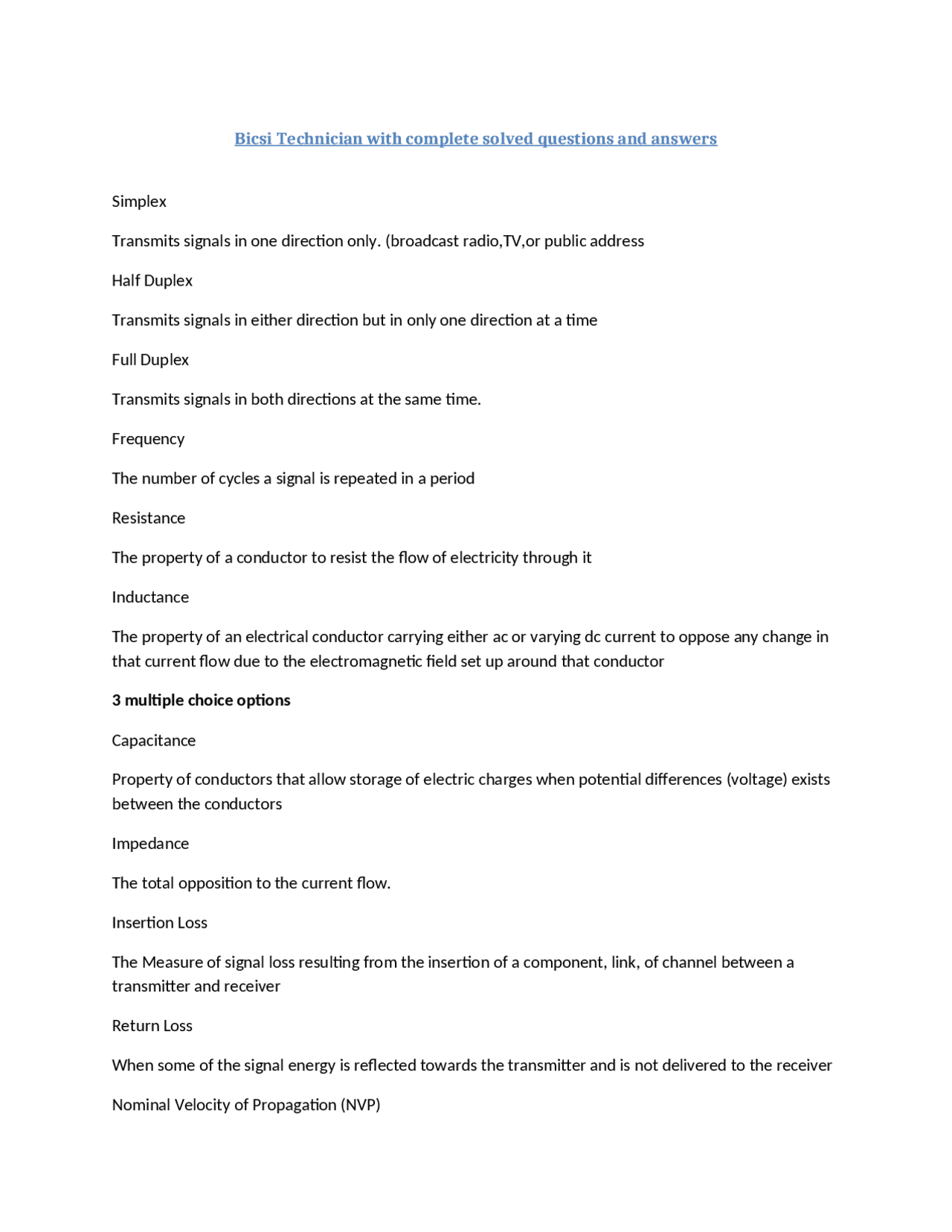 Bicsi Technician with complete solved questions and answers | Exams ...