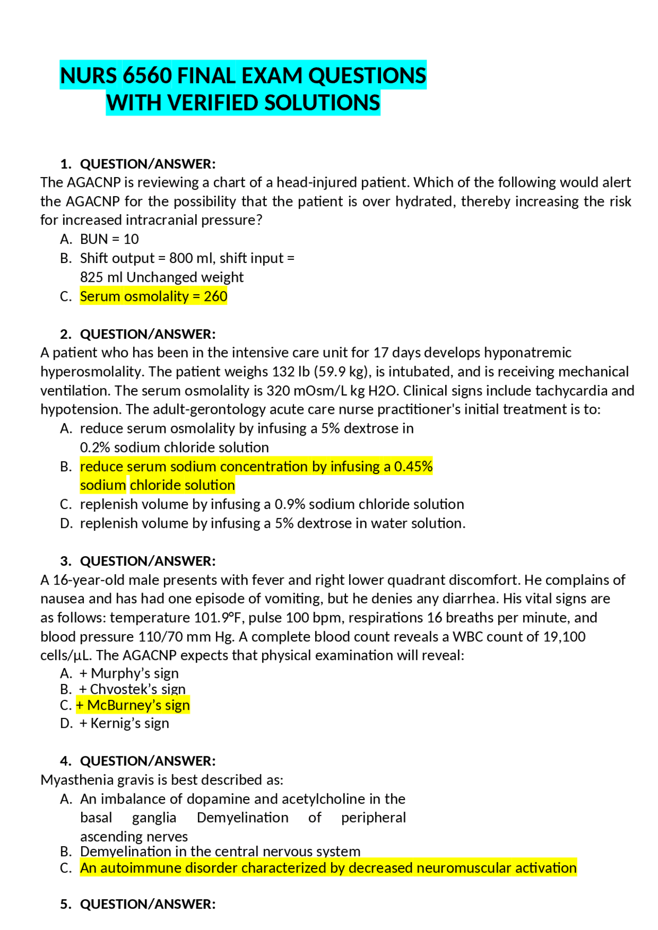 NURS 6560 FINAL EXAM QUESTIONS WITH VERIFIED SOLUTIONS | Exams Nursing ...