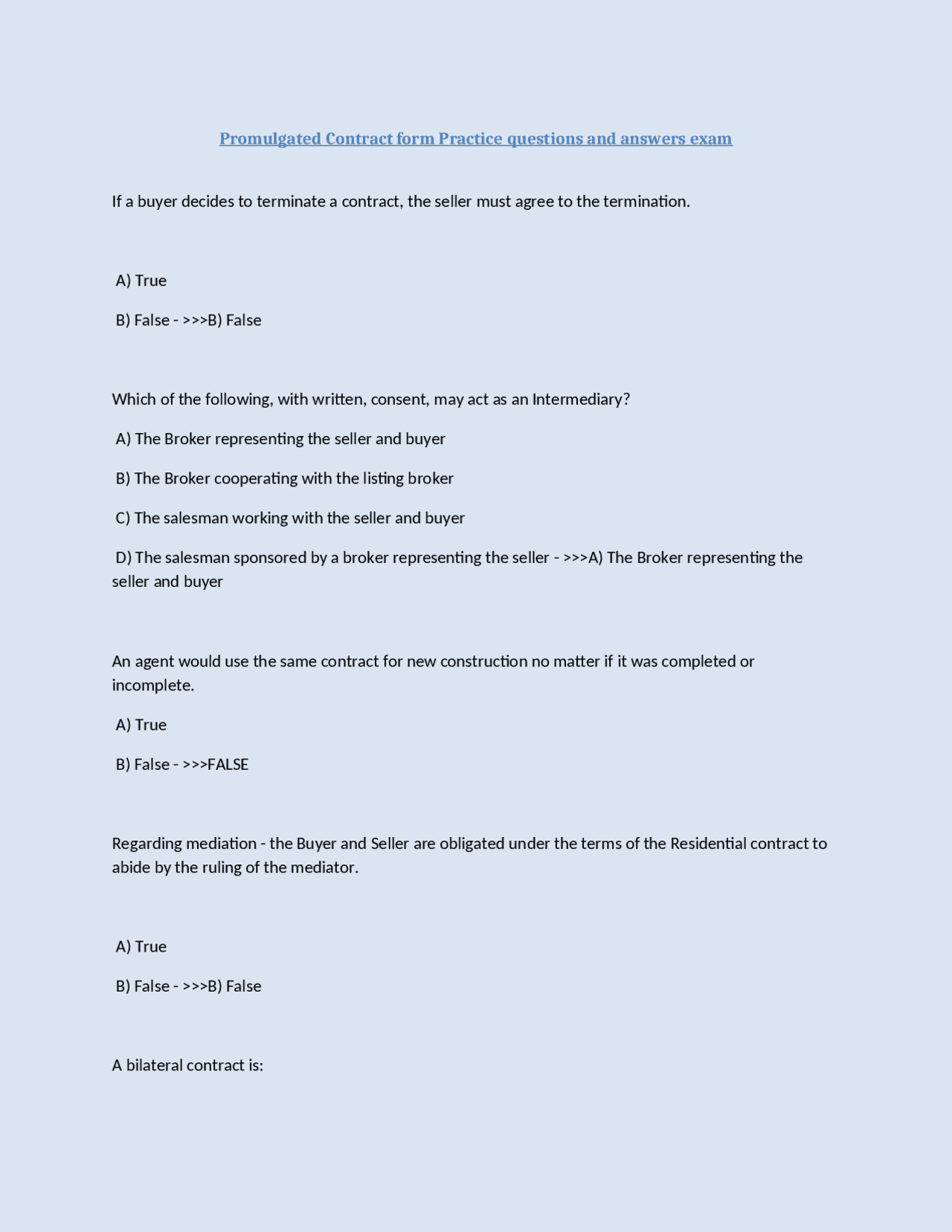 Promugated Promulgated Contract form Practice questions and answers exam | Exams ...