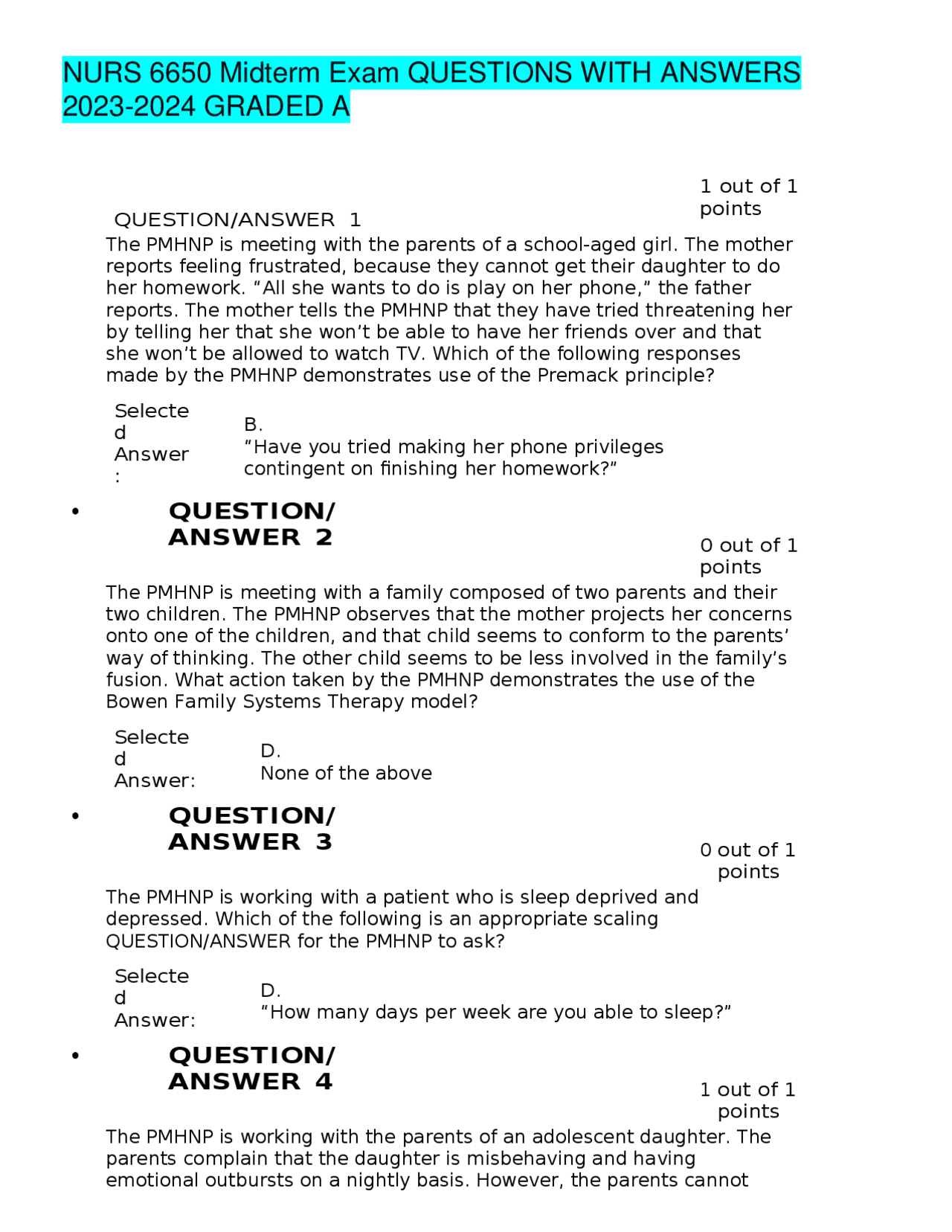 PMHNP Family Therapy Techniques and Models | Exams Nursing | Docsity