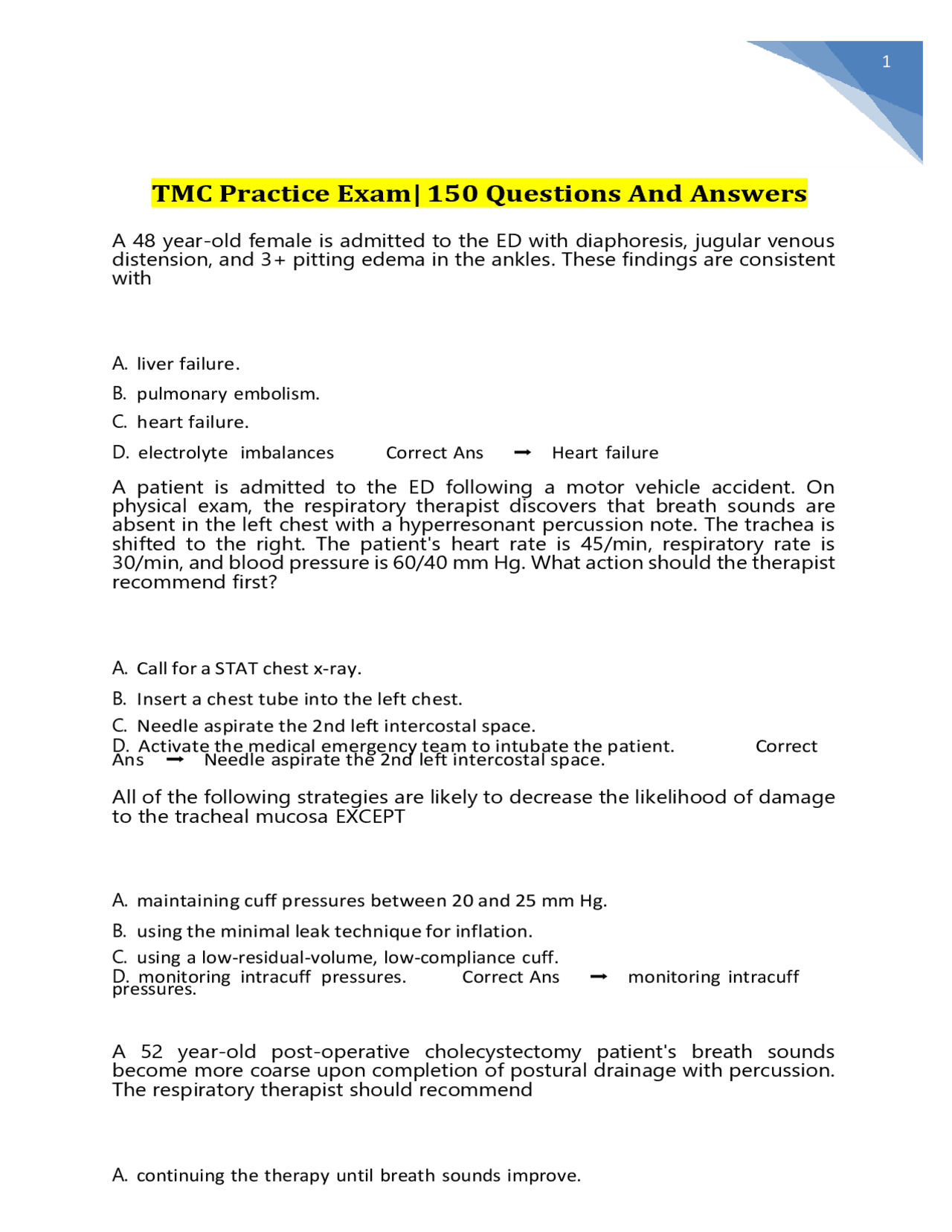 TMC Practice Exam 150 Questions And Answers graded A+ | Exams Nursing ...