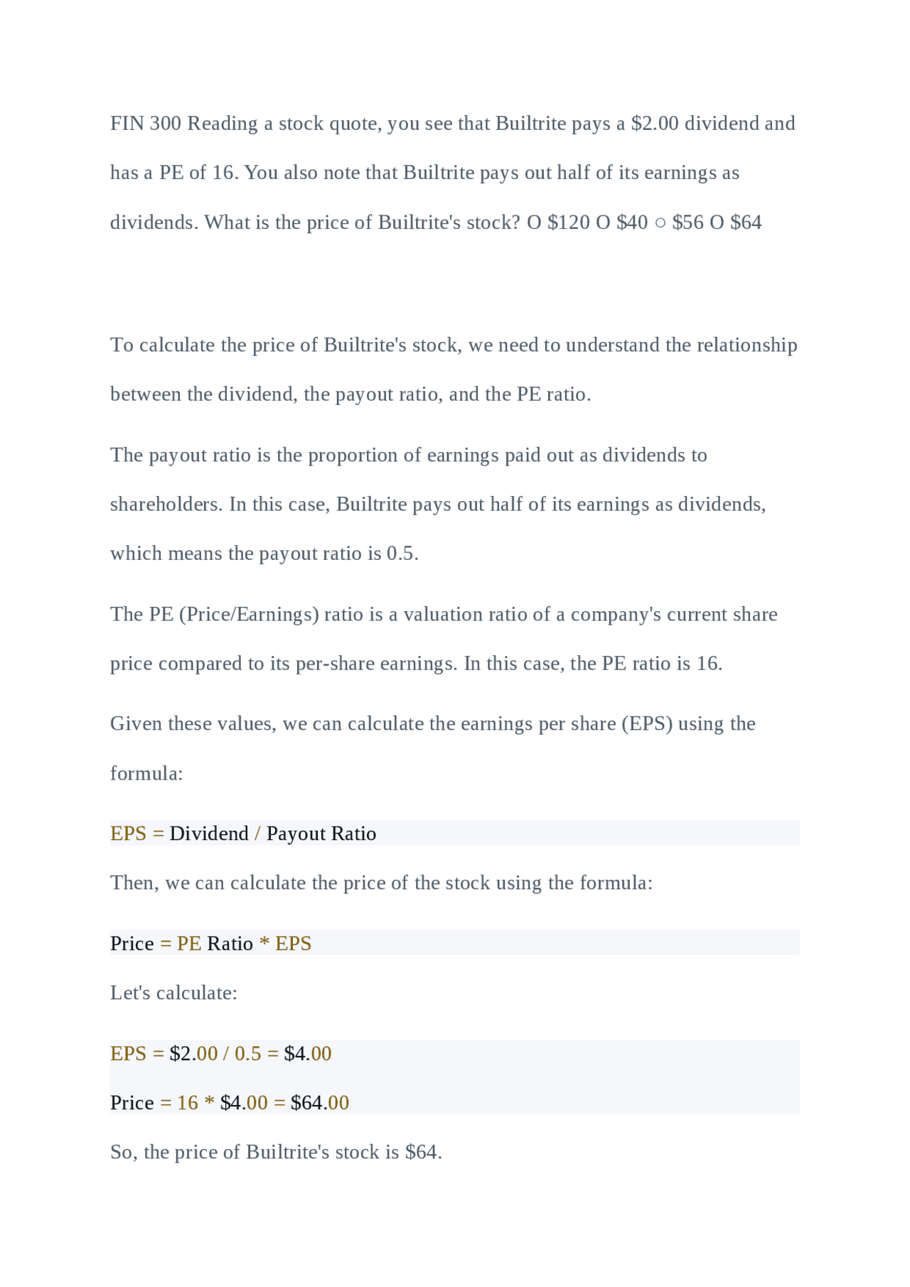 Calculating Stock Price with Dividend, Payout Ratio, and PE Ratio ...