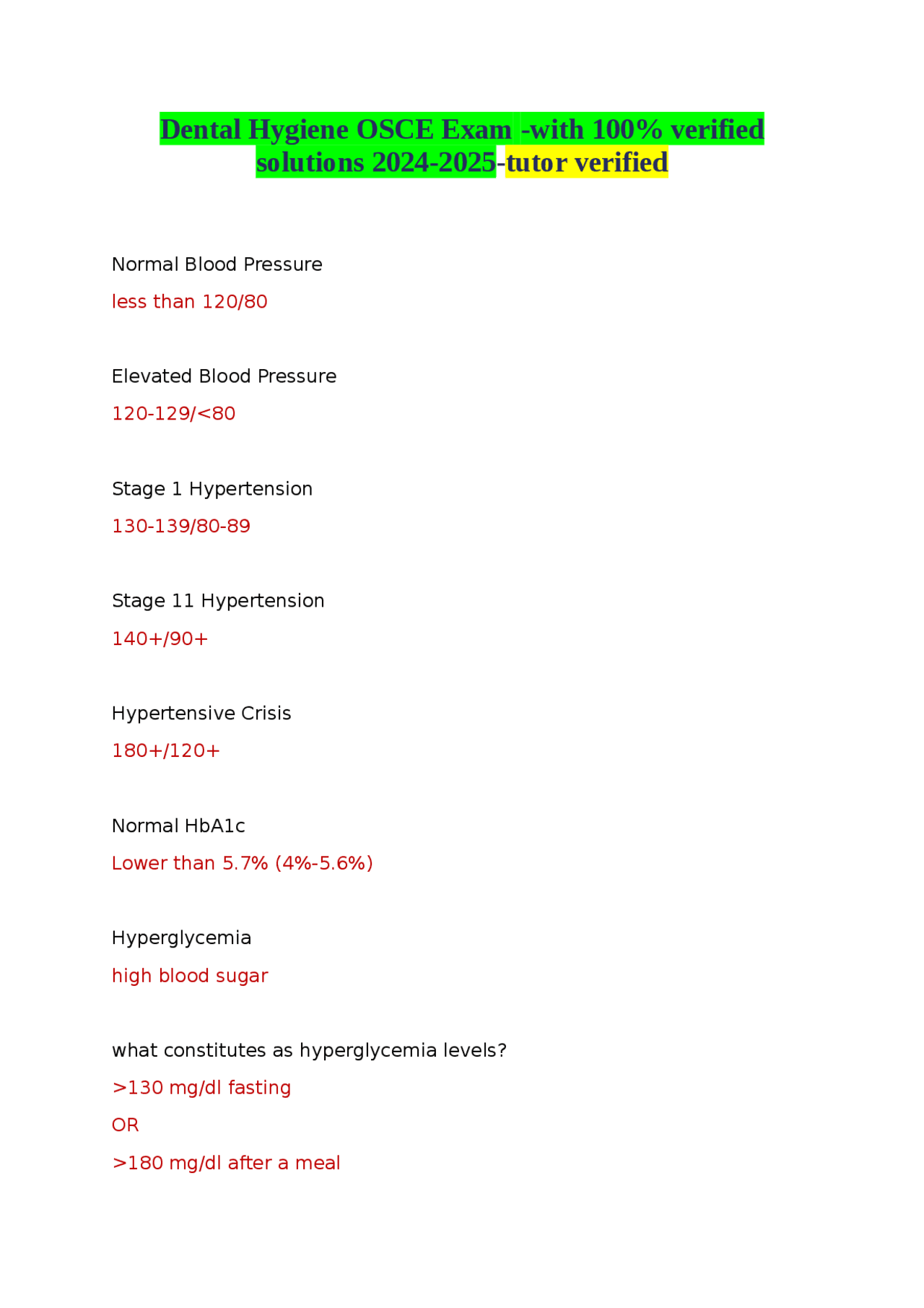 Dental Hygiene OSCE Exam with 100 verified solutions 20242025tutor