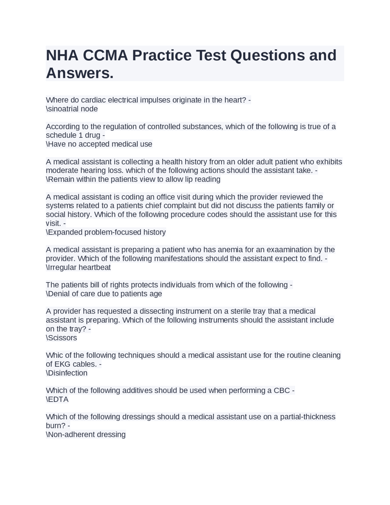 Medical Assistant Practices and Procedures | Exams Medicine | Docsity