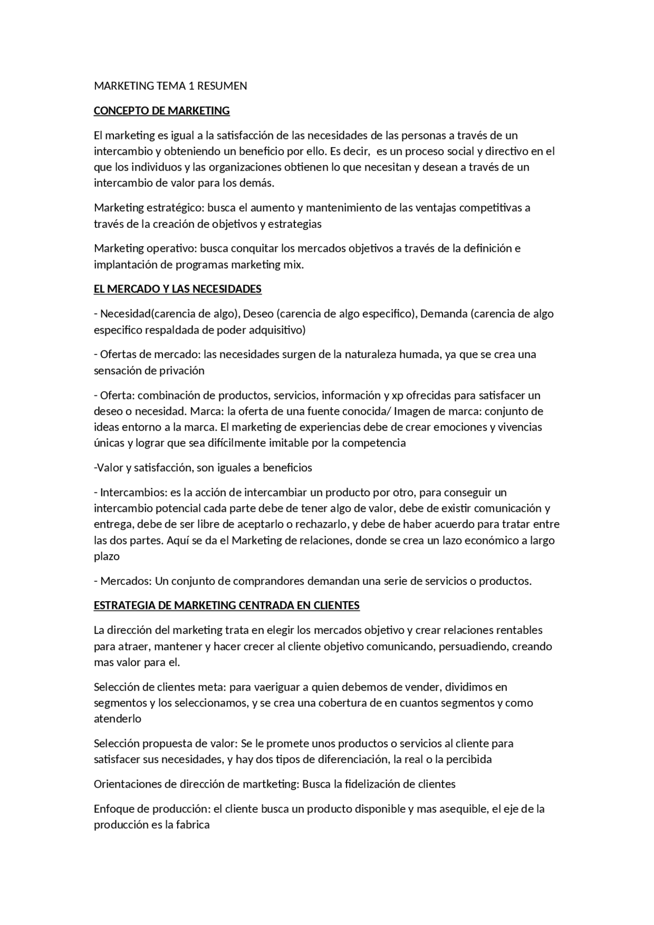 introduccion al marketing tema 1 | Resúmenes de Marketing | Docsity