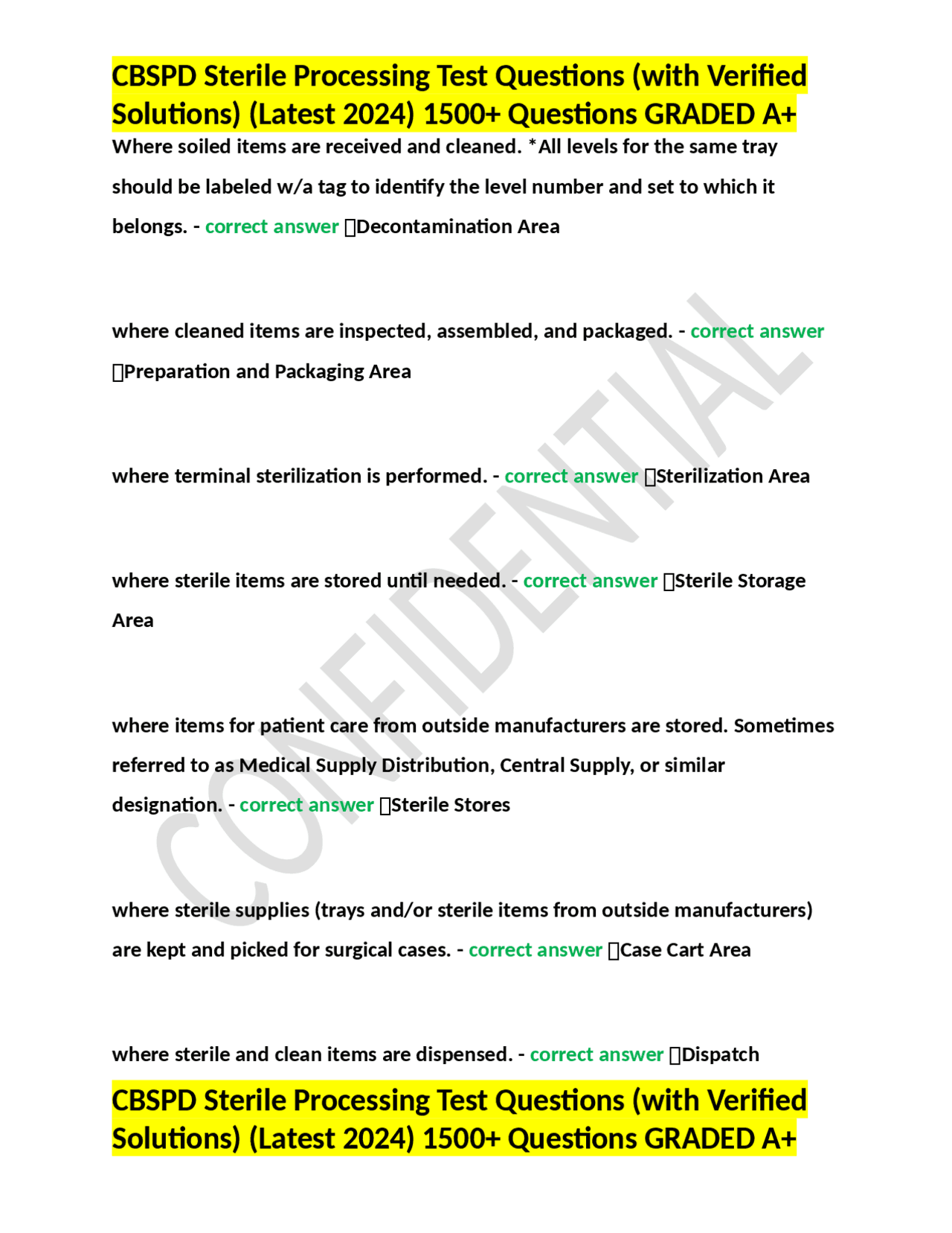 CBSPD Sterile Processing Test Questions (with Verified Solutions